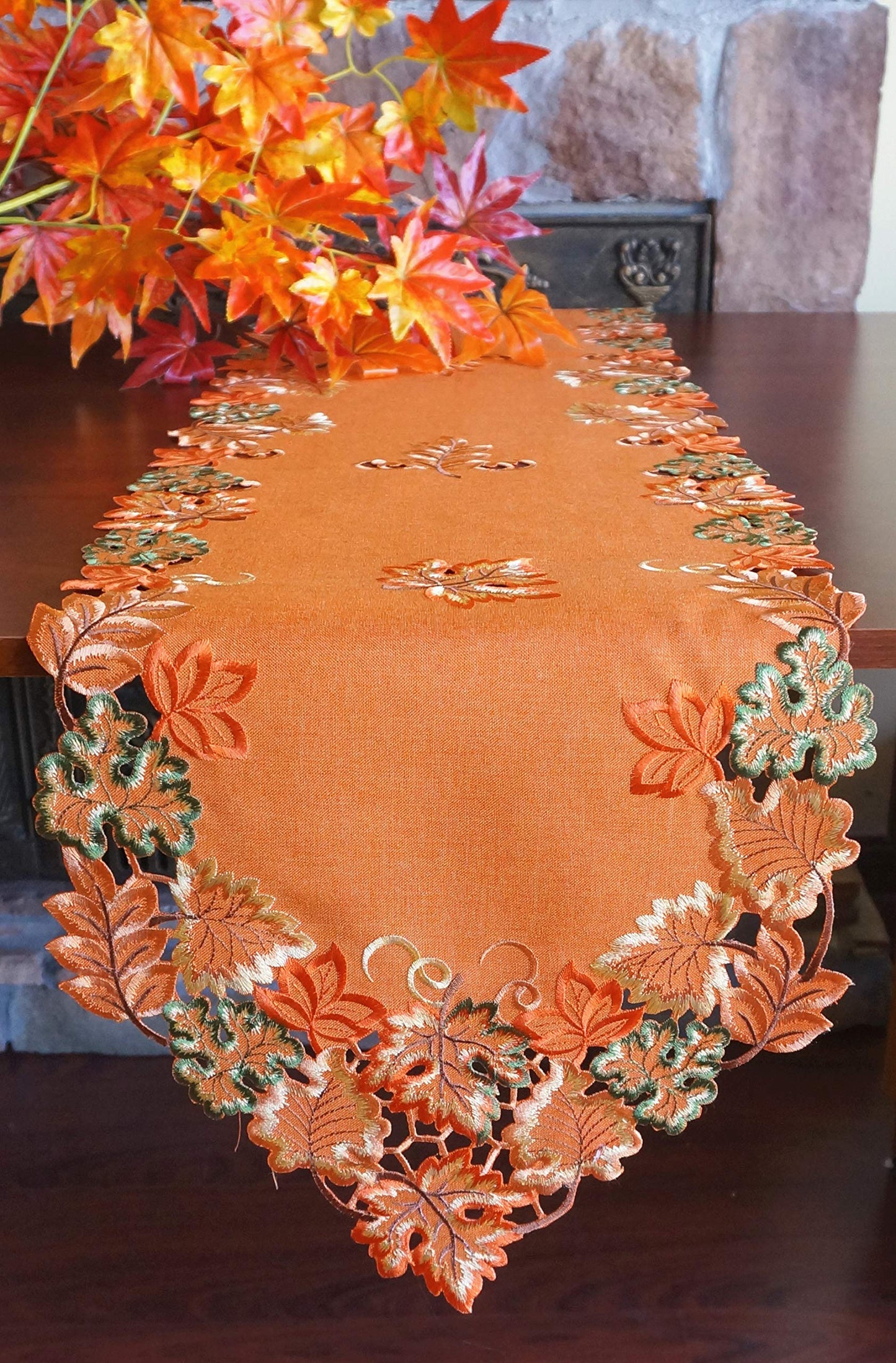 Harvest Fall Table Runner 13"x36",Cutwork Embroidered Maple Leaves Dresser Scarf Table Topper for Thanksgiving's Day Home Dinning Holiday Party Decoration