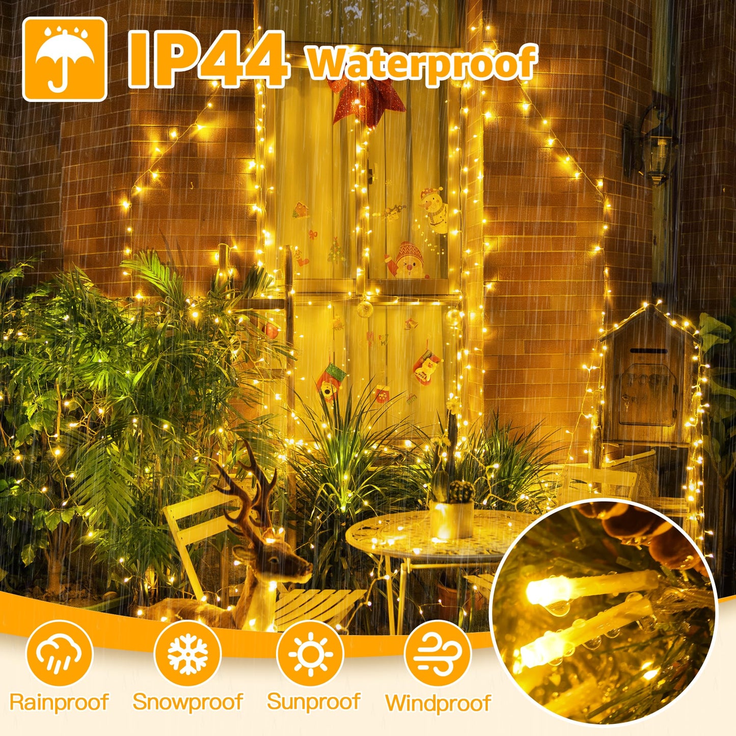 Ollny Christmas Lights 120LED 40FT, Warm White Fairy Lights Waterproof Connectable Timer, 8 Modes Plug in String Lights for Bedroom Outdoor Tree Indoor House Decorations