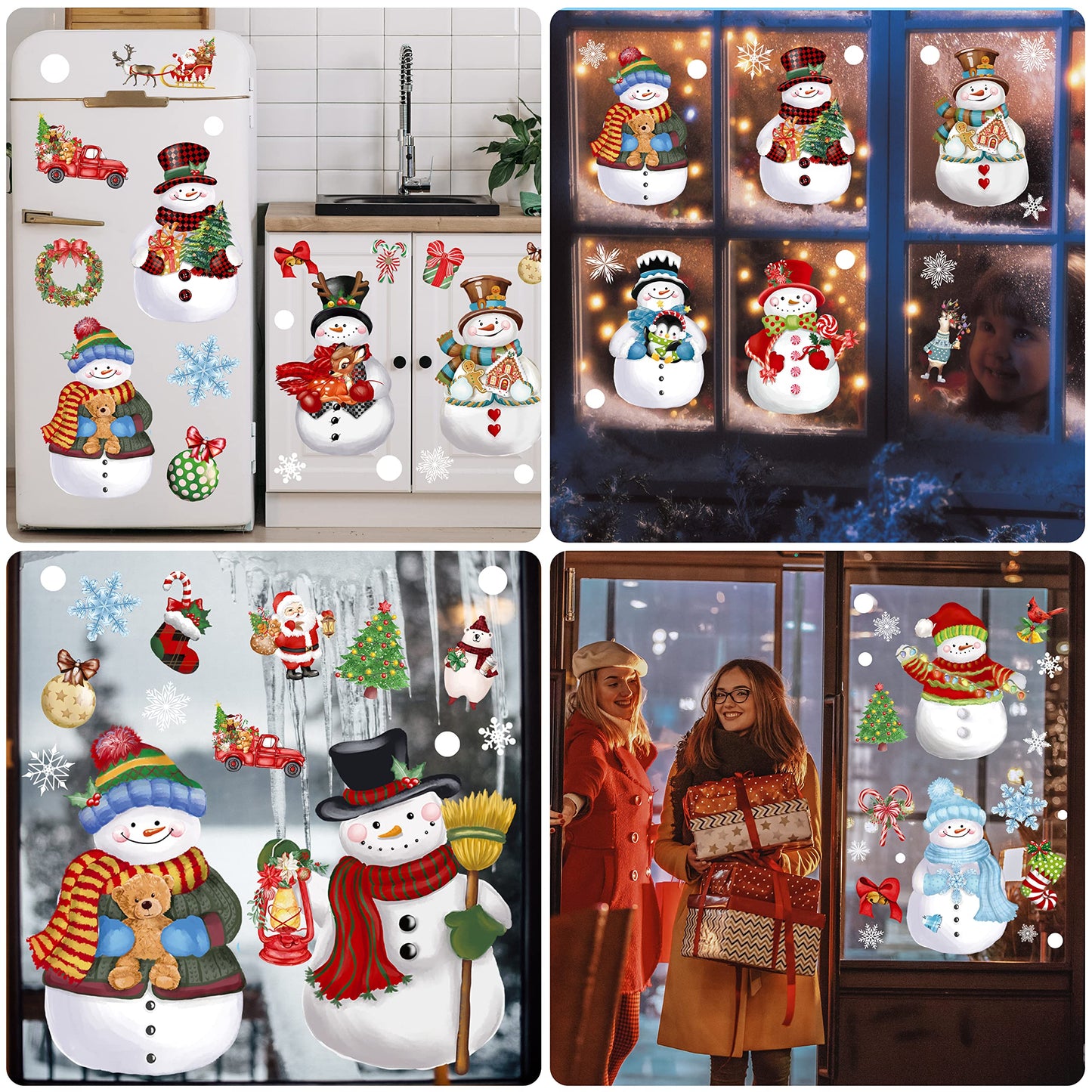 Christmas Window Clings 14 Sheets, Snowman Snowflake Decals Stickers, Christmas Removable Window Decorations for Glass Windows Xmas Holiday Home Office Decor, 12 Styles