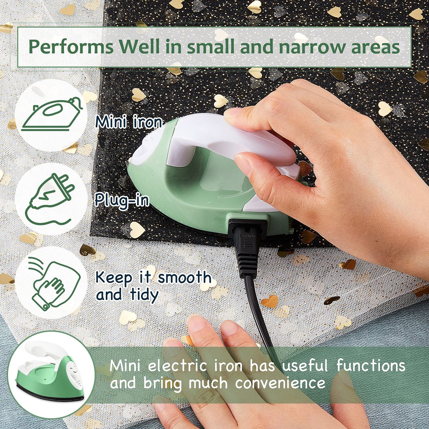 Mini Craft Iron Mini Heat Press Mini Iron Portable Handy Heat Press Small Iron with Charging Base Accessories for Beads Patch Clothes DIY Shoes T-Shirts Heat Transfer Vinyl Projects (Green)