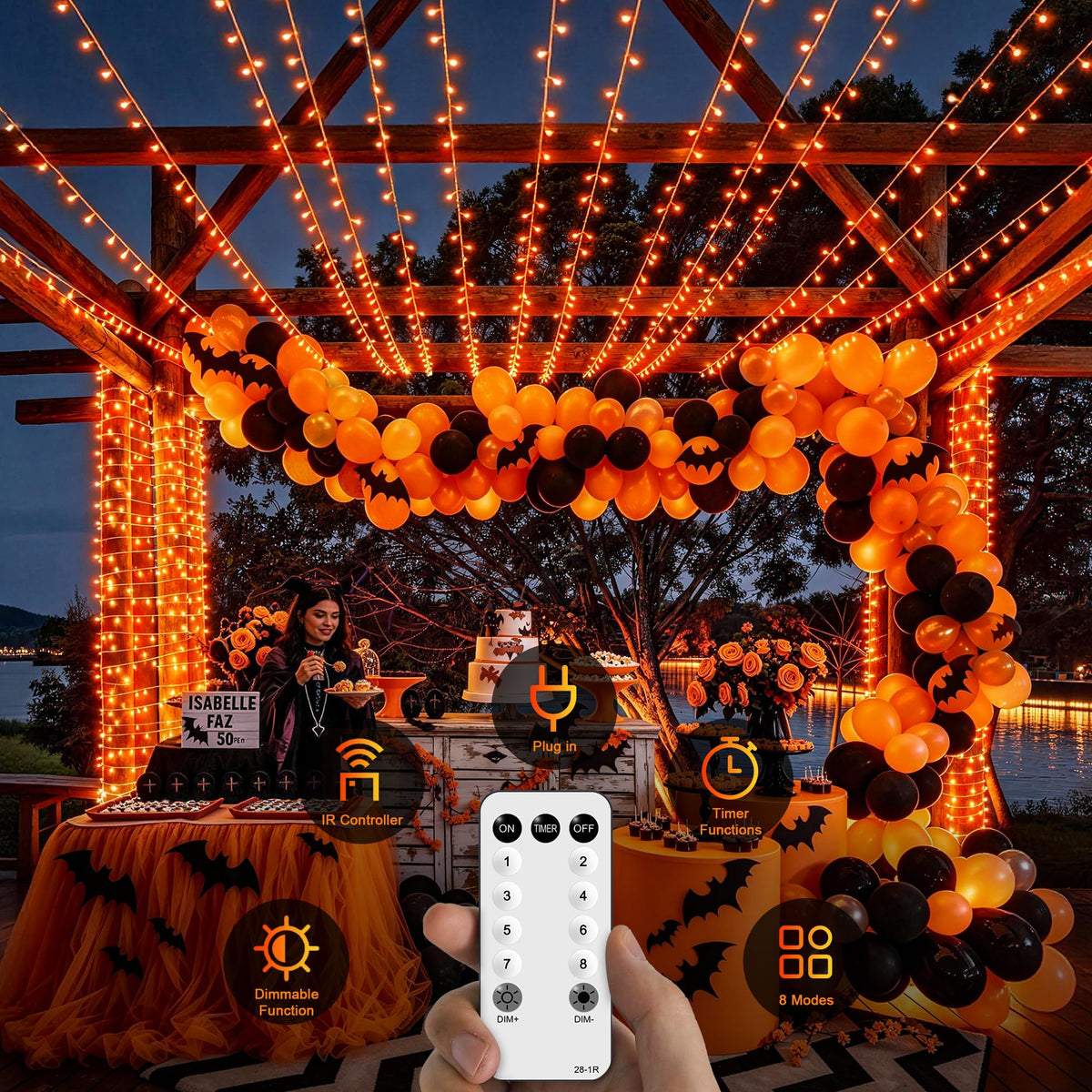 JMEXSUSS Orange String Lights for Halloween, 600 LED Fall Lights Outdoor