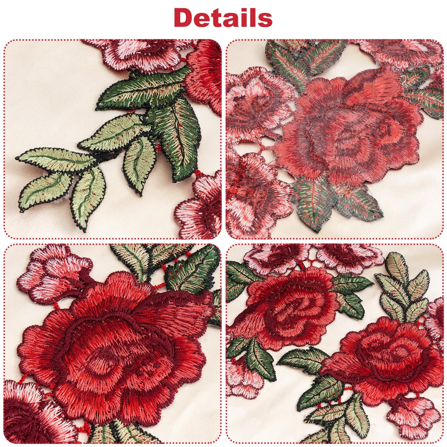 HINZIC 4pcs Peony Flower Embroidered Applique Sew Iron on Patches Bouquet Boho for Wedding Dress Clothes Jeans Hat Jackets Backpacks Bags Sweater Repairing Arts Craft Sew Making(Red)