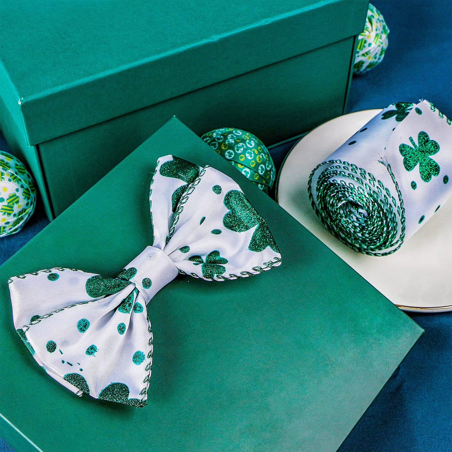 ST Patricks Day Shamrock Ribbon Clover Satin Wired Edge Ribbon (2-1/2" x 5.5 Yards)
