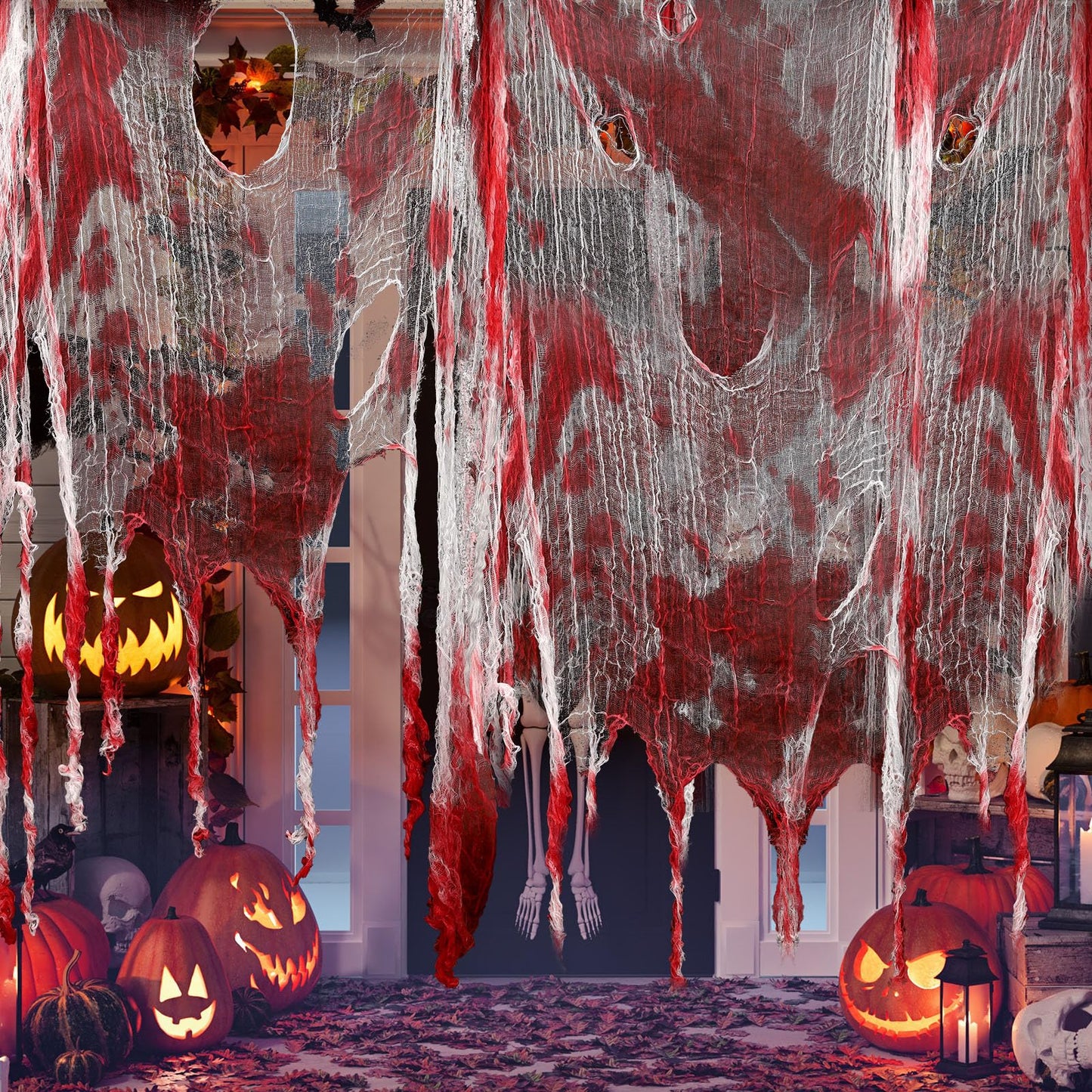 ZYP Halloween Blood Red Creepy Cloth 410 x 80 Creepy Gauze Cloth Scary Halloween Decoration for Outdoor Yard Home Wall Decorations