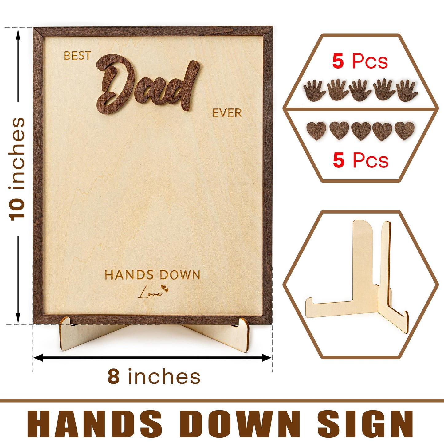 RUSATEN 10" Gifts for Dad from Kids Custom fathers day Best Dad Ever gifts Hands down sign - Personalized Fathers Day Dads Gift from kids daughter son, First fathers day Daddy gift for new dad / Birthday