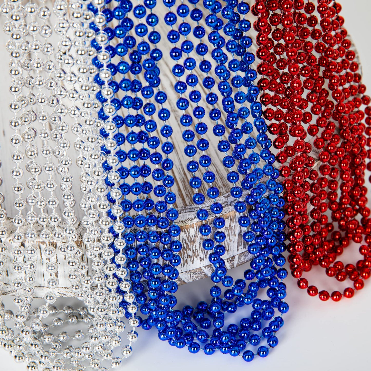 100PCS 4th of July Accessories: Independence Day Beads Necklace Bulk, Fourth of July Red Blue Silver Necklace Party Favors for Patriotic Parade Party Celebration Favors Decorations