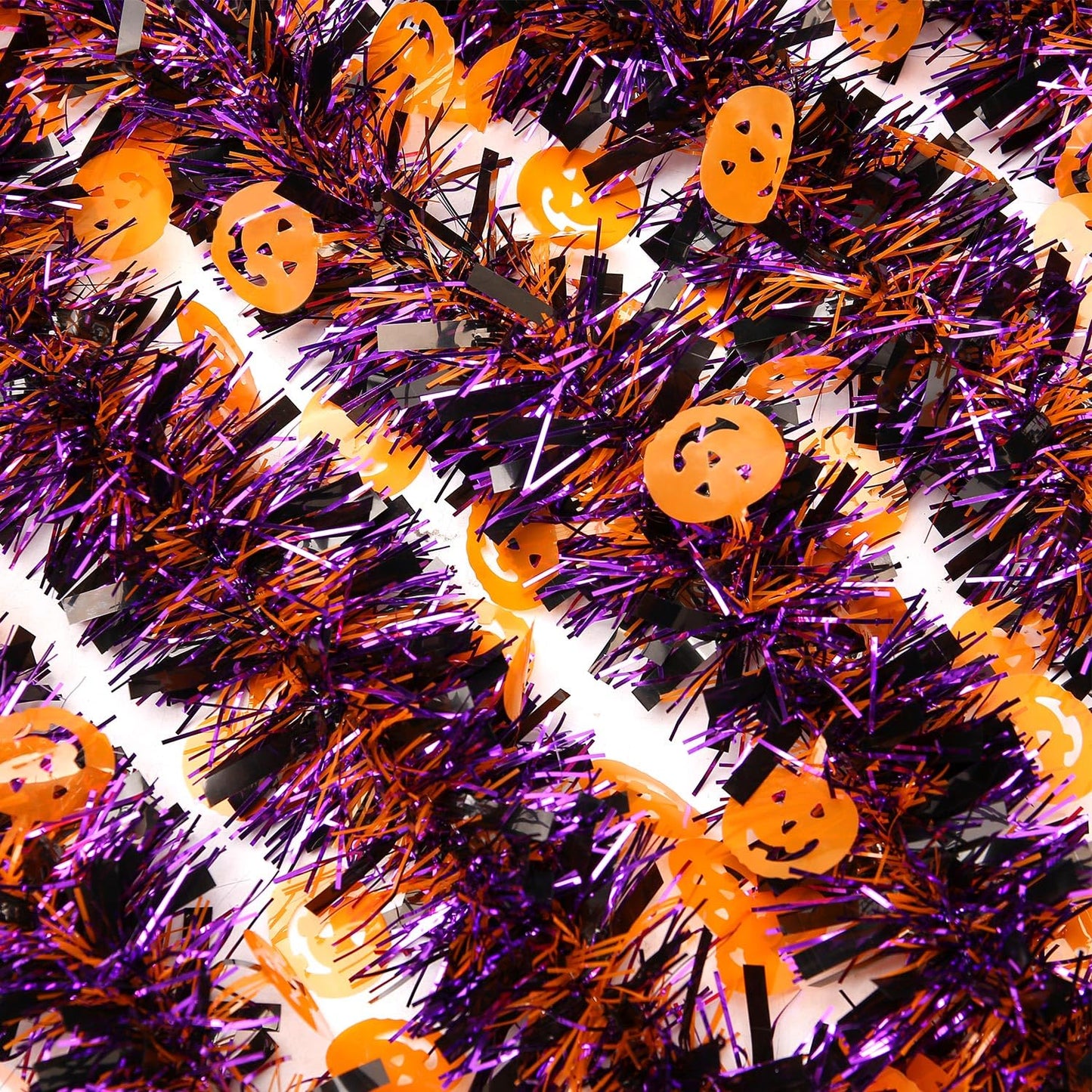 Halloween Garland Decor,33Ft Glitter Tinsel Pumpkin Garland Decorations for Tree Car Golf Cart Parade Float Bike Indoor Outdoor Holiday Home Burnt Orange Black Purple