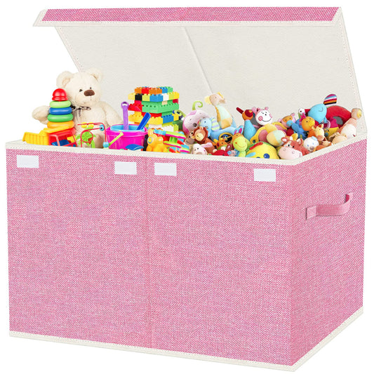 VERONLY Large Toy Box Chest Storage with Lid - Collapsible Kids Toys Boxes Organizer Bins Baskets with Handles for Boys, Girls,Nursery,Playroom,Clothes,Blanket,Bedroom(Pink)