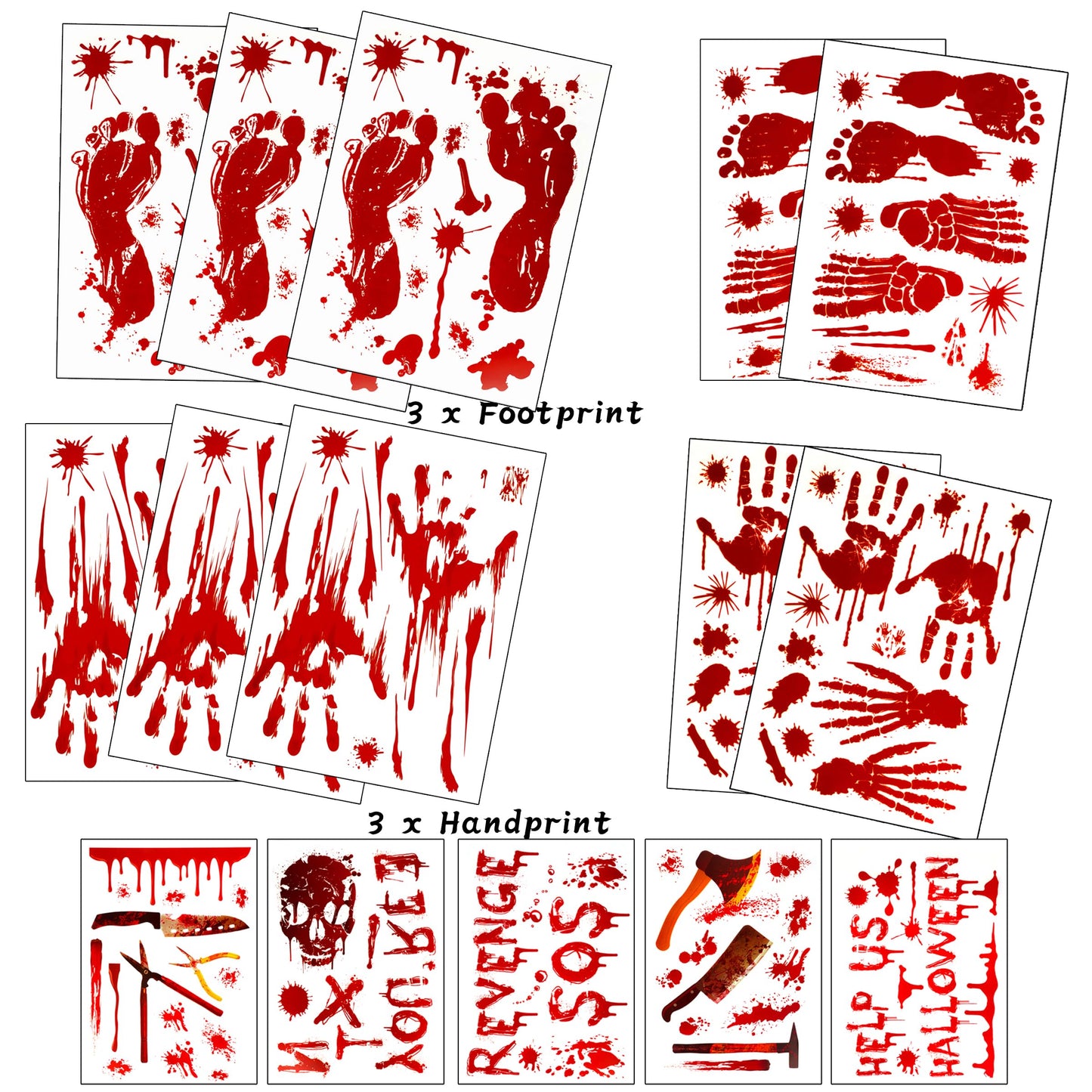 Halloween Decorations 170 PCS Halloween Window Clings, Bloody Handprint Footprint Halloween Wall Decal Floor Clings with Tattoo Stickers, Scary Halloween Decoration Window Stickers