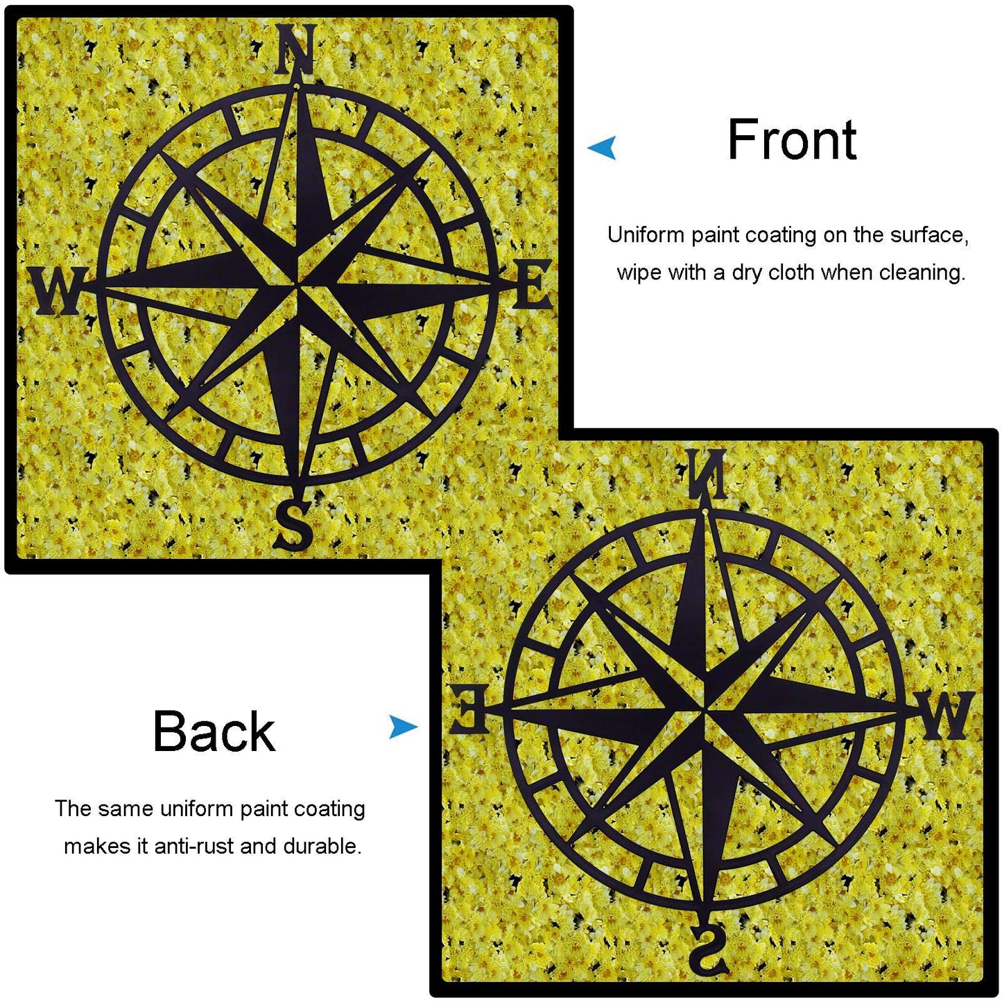 ESTART 11 Inches Metal Decorative Nautical Compass Wall Decor, Living Room Bedroom Office Porch Garden Patio Signs Wall Hanging Art Beach Theme Home Decoration (Black)
