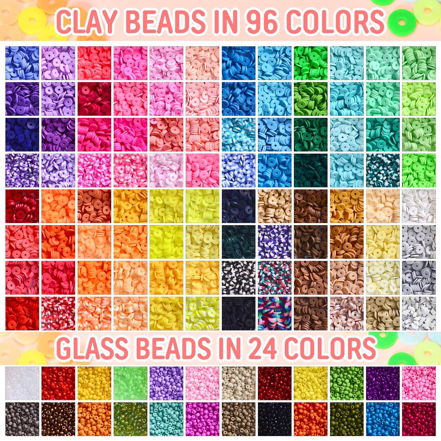 Friendship Bracelet Kit, 16800pcs, 96 Colors Polymer Clay Beads & 24 Colors Glass Seed Beads, 400 Letters Beads，Bracelet Making Kit for DIY Jewelry Making&Friendship Bracelet Making