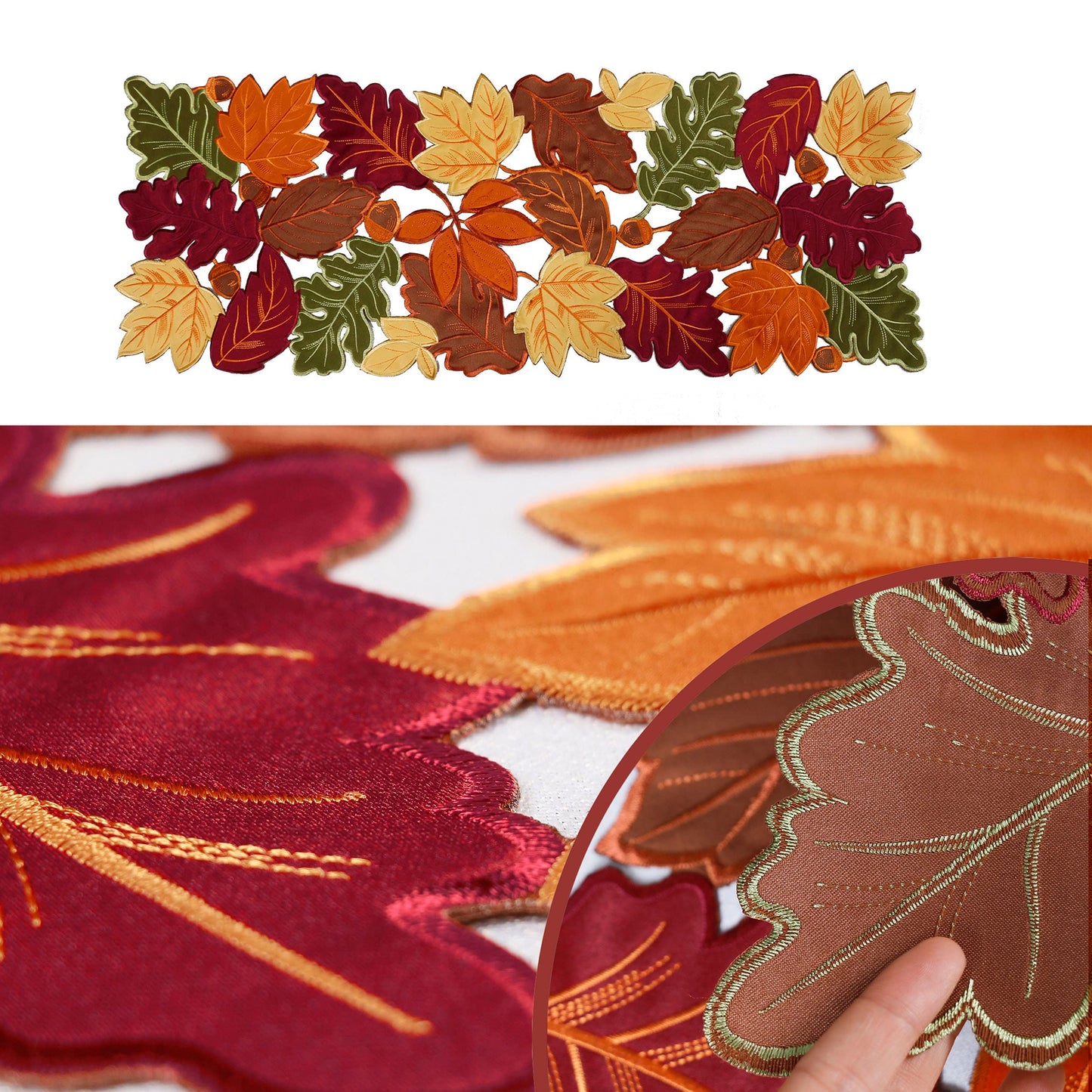 Thanksgiving Runner, Fall Leaf Table Runner for Autumn Home Decorations, Fall Table Centerpieces, Embroidered Cutwork Farmhouse HarvestMaple Leaf Runner, 13 Inch x 36 Inch