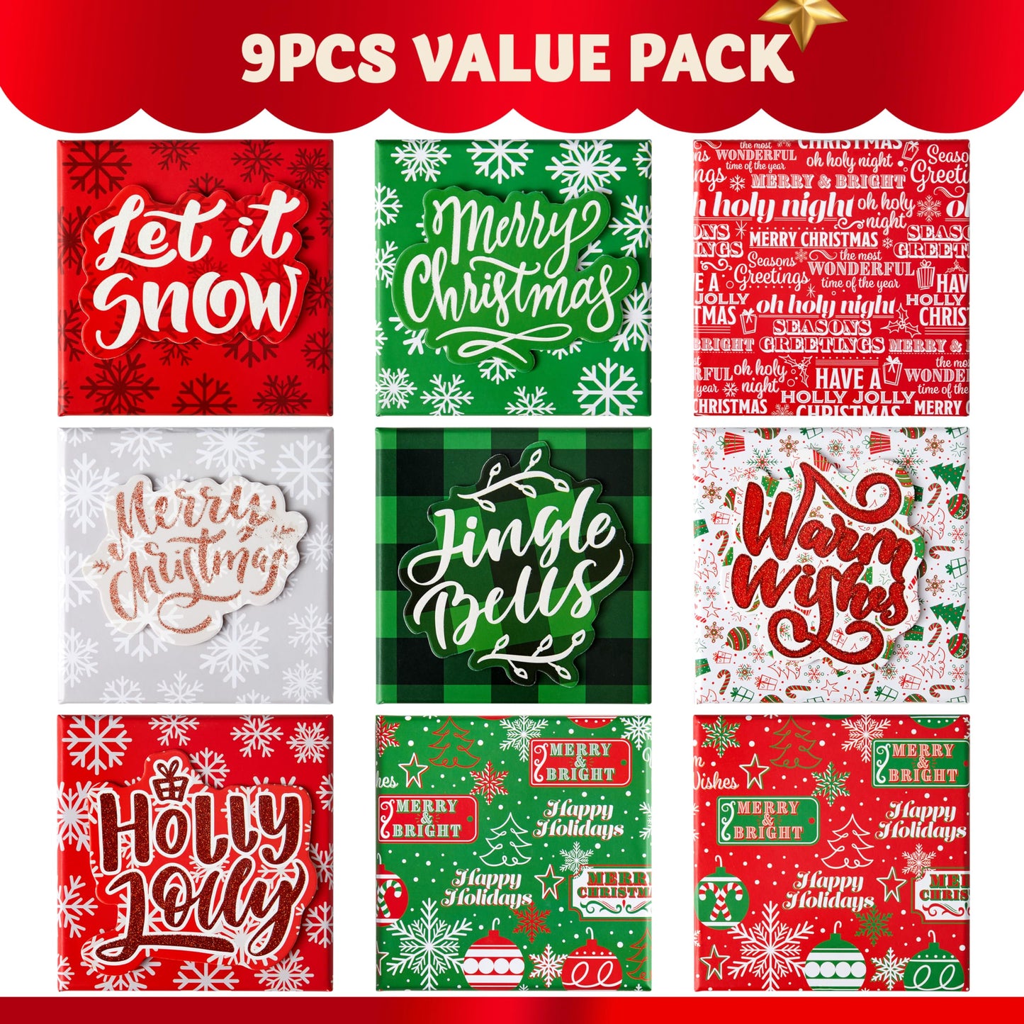 JOYIN 9 PCS Christmas Card Holders Gift Boxes, Square Gift Card Boxes for Holiday, Cash Holder Gift Boxes, Christmas Candy Wrapping Paper, Gift Extra-Special