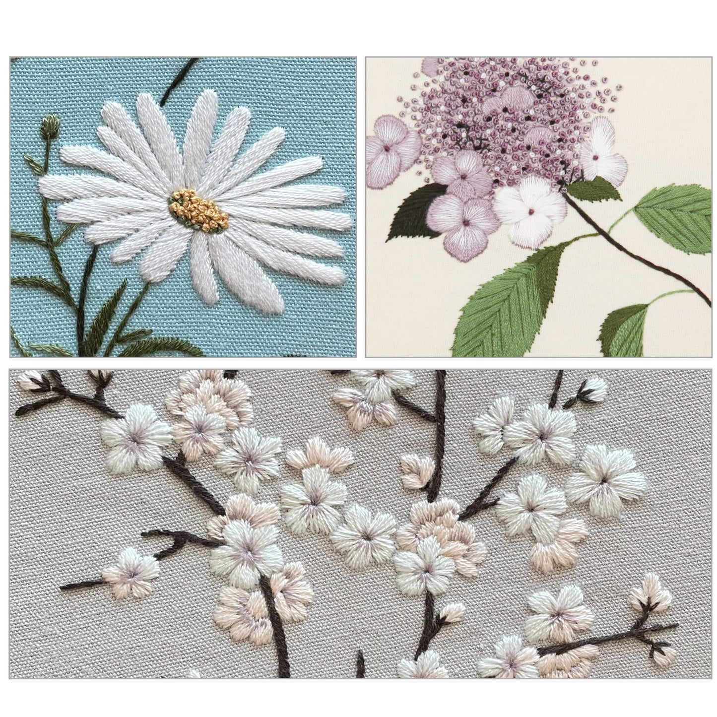 Silentsea 3 Sets of Starter Kits for Embroidery Beginners, Including 3* Embroidery Cloth with Patterns, Hoop, Needle, Manual and Other Manual DIY Tools Needed for Embroidery