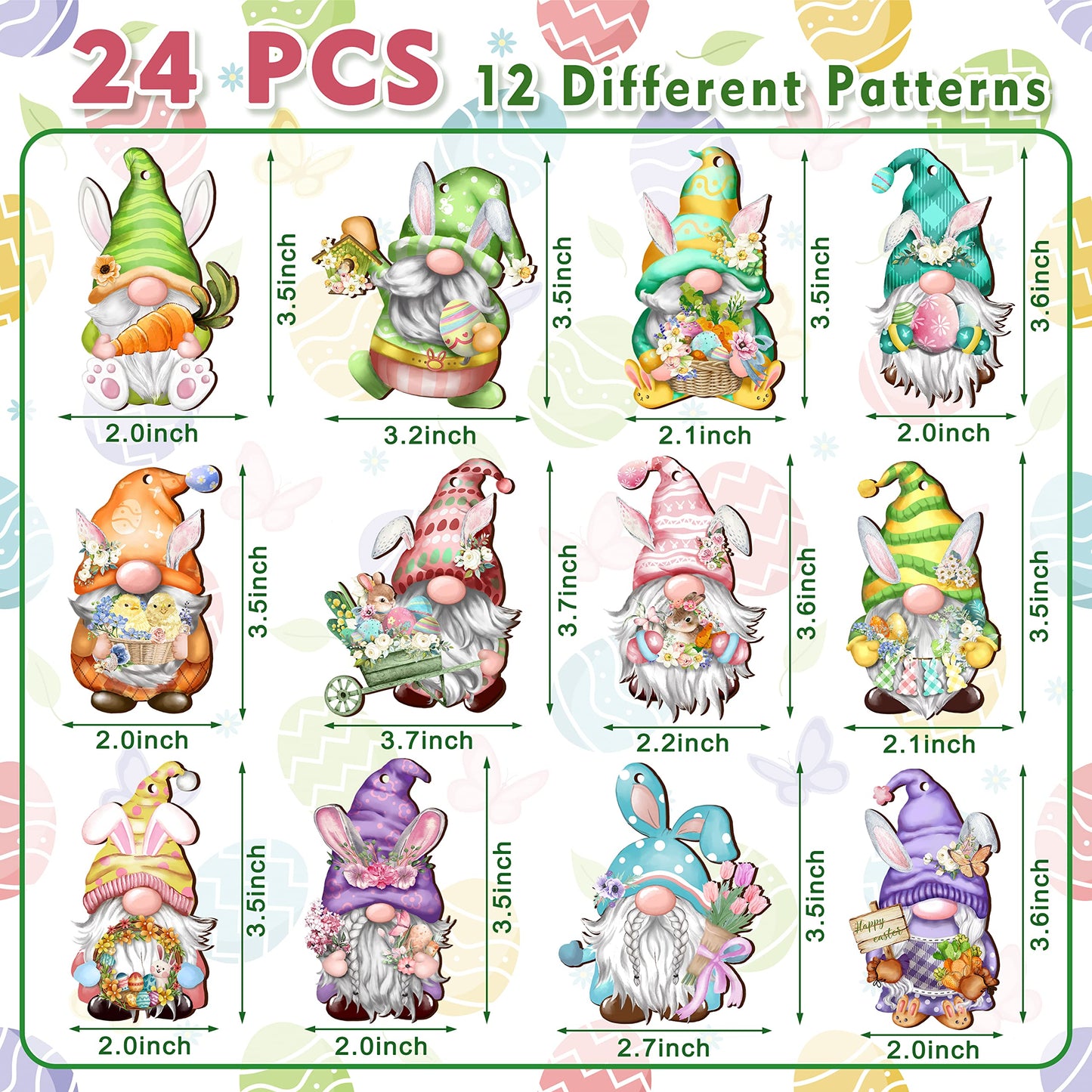 24 Pieces Easter Wooden Gnome Hanging Ornaments Hanging Decor for Easter Tree Decoration Gnomes Bunny Doll Wooden Hanging Craft