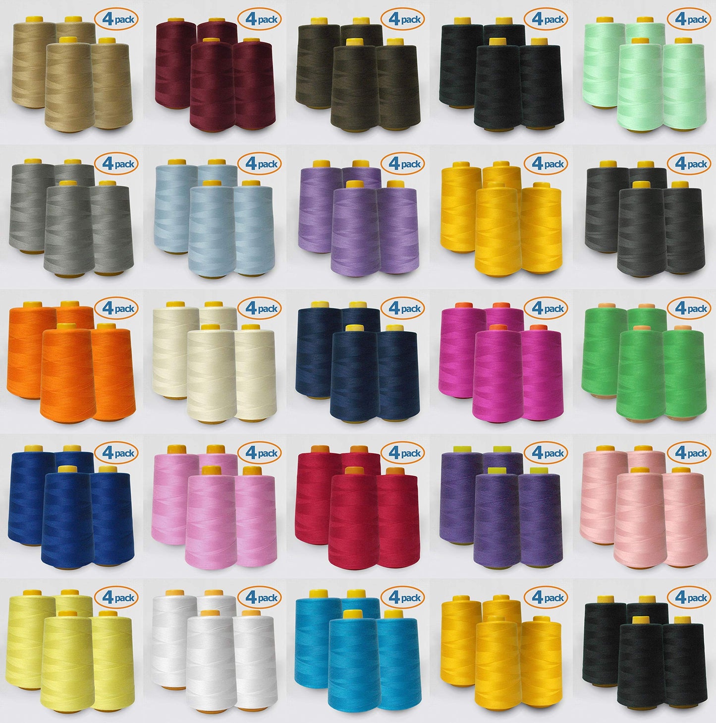4-Pack Aquamarine All Purpose Sewing Thread Cones (6000 Yards Each) of High Tensile Polyester Thread Spools for Sewing, Quilting, Serger Machines, Overlock, Merrow & Hand Embroidery