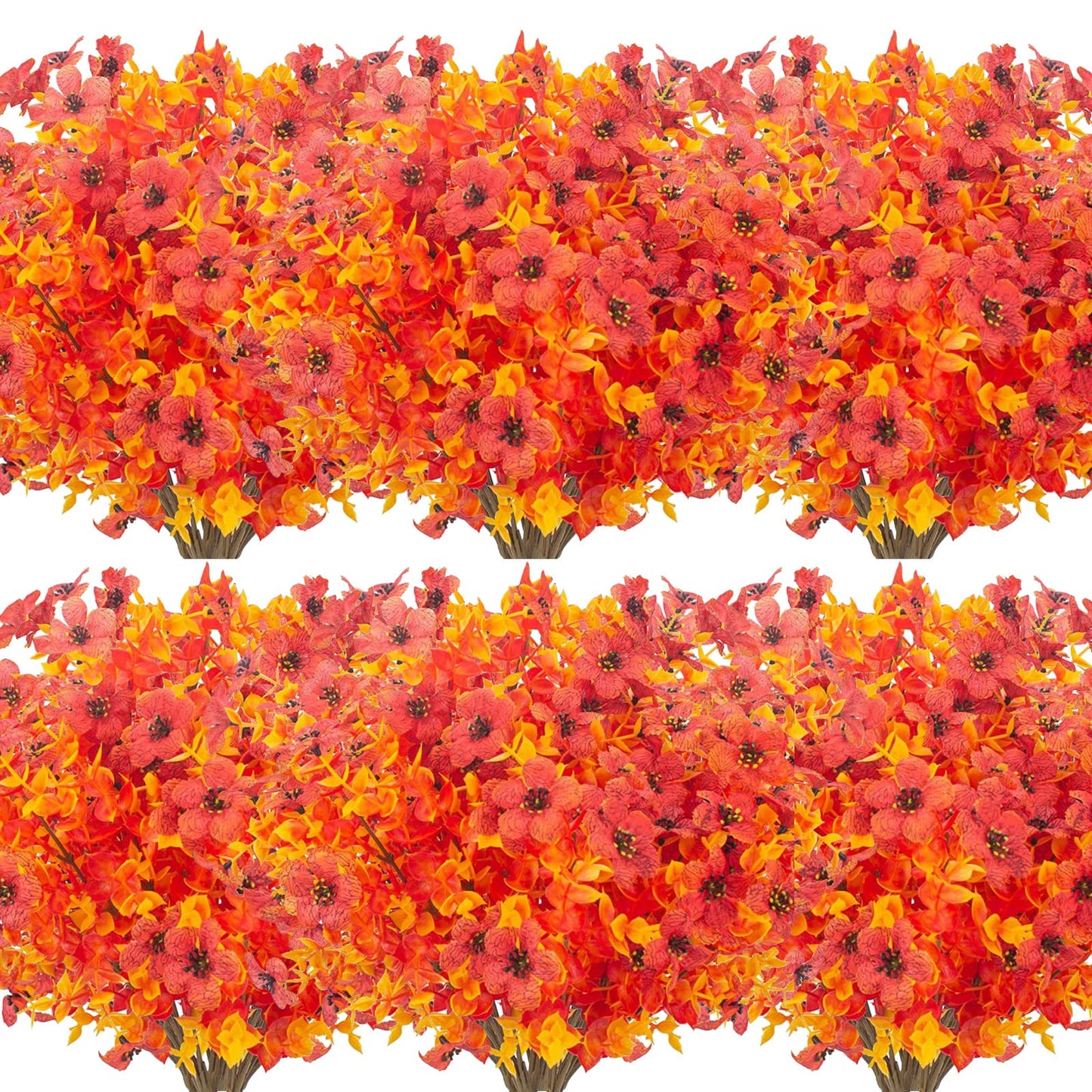 12 Bundles Artificial Fall Flowers Fake Plastic Plants Indoor Outside Hanging Planter No Fade Faux Autumn Plants Thanksgiving Christmas Wedding Party Home Garden Fireplace Décor (Gold Yellow)