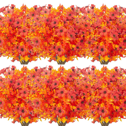 12 Bundles Artificial Fall Flowers Fake Plastic Plants Indoor Outside Hanging Planter No Fade Faux Autumn Plants Thanksgiving Christmas Wedding Party Home Garden Fireplace Décor (Gold Yellow)