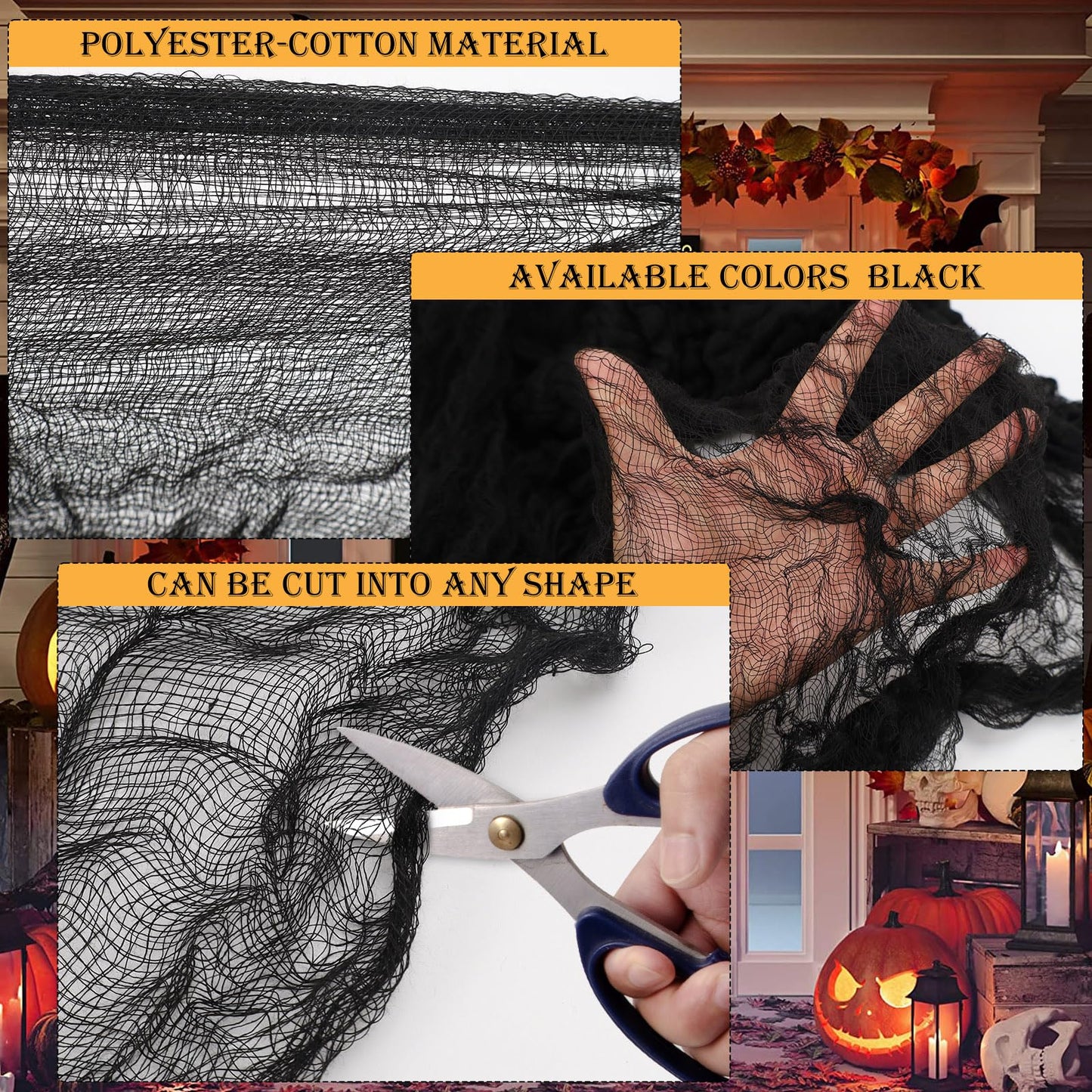 ZYP 410 x 80 Halloween Creepy Cloth Black Spooky Fabric Gauze Spooky Giant Cheese Cloth for Halloween Party Supplies Decorations