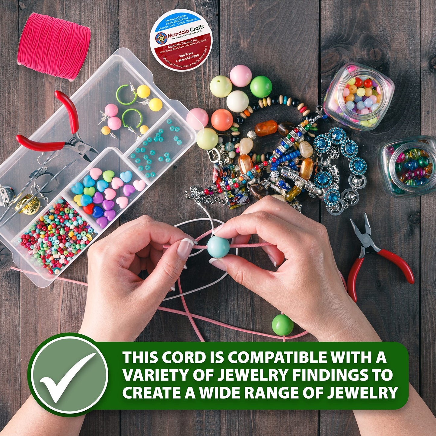 Mandala Crafts 2mm Black Elastic Cord for Jewelry Making - 76 Yds Stretchy Cord Round Elastic Strings for Bracelets Making String - Stretchy String for Crafts Beading