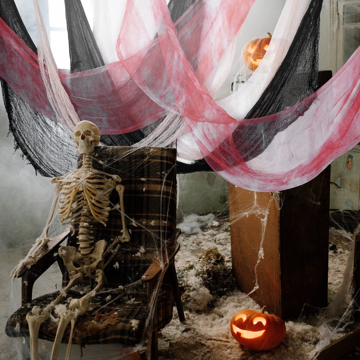 Watayo 9 Pcs Halloween Creepy Cloth, Scary Spooky Fabric Cloth, Halloween Stretch Spider Web Weave Creepy Gauze for Party Haunted House Decor