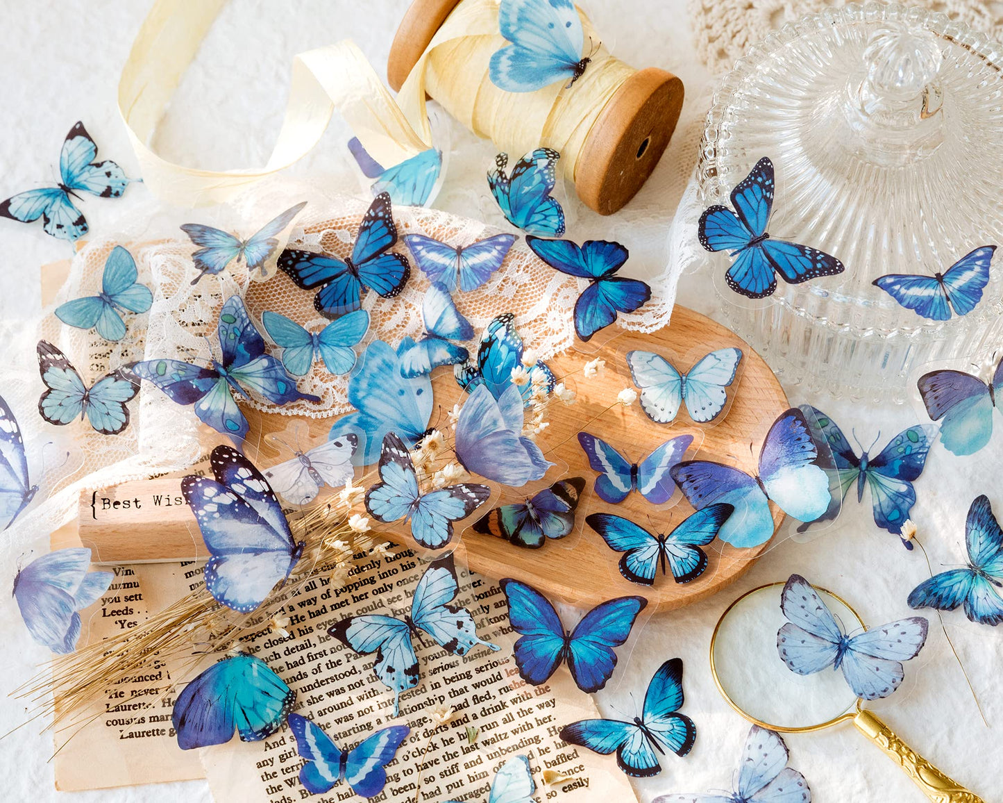 Knaid Butterfly Stickers Set (320 Pieces) Transparent Colorful Butterflies Resin Stickers Decals for Nature Scrapbook Supplies Junk Journal Bullet Journals Planners Laptops Paper Crafts