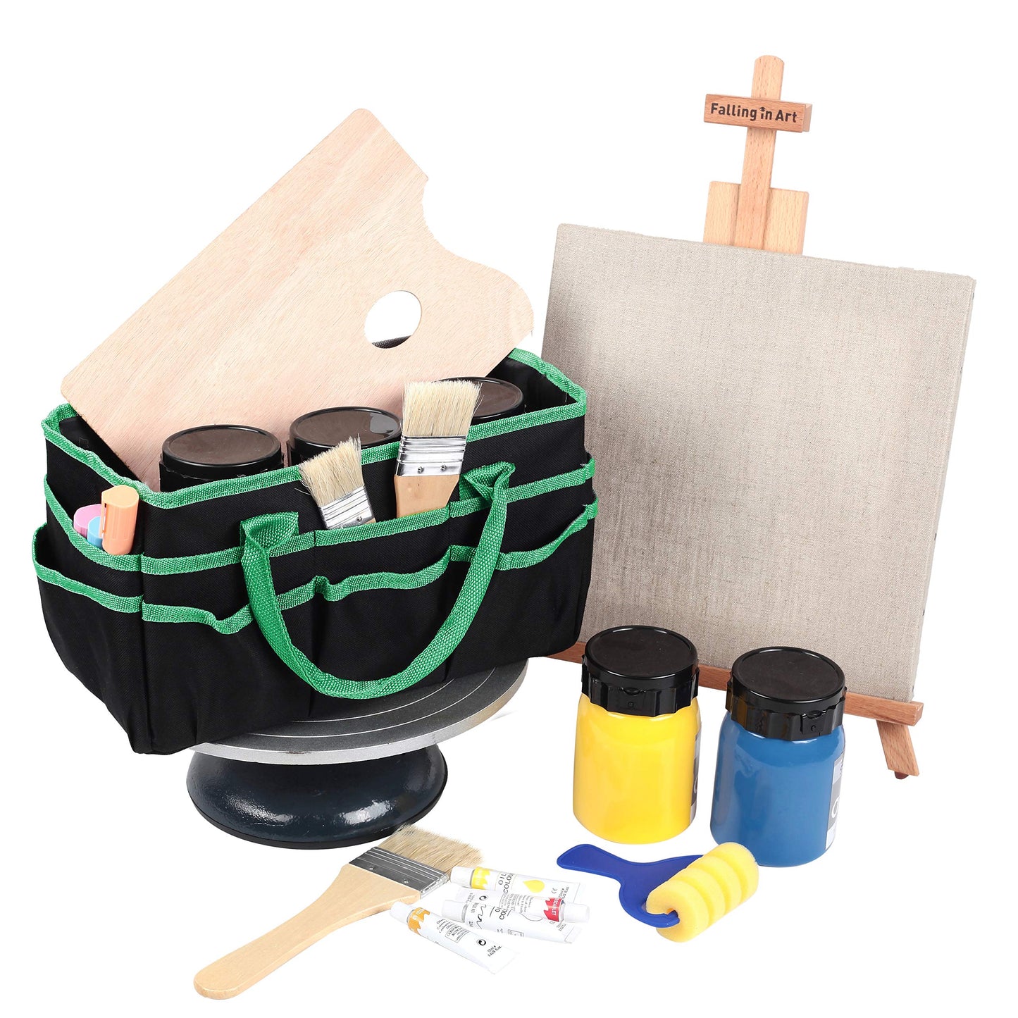 JJRING Craft and Art Organizer Tote Bag - 600D Green Nylon Fabric Art Caddy with Pockets - for Art, Craft, Sewing, Medical, and Office Supplies Storage