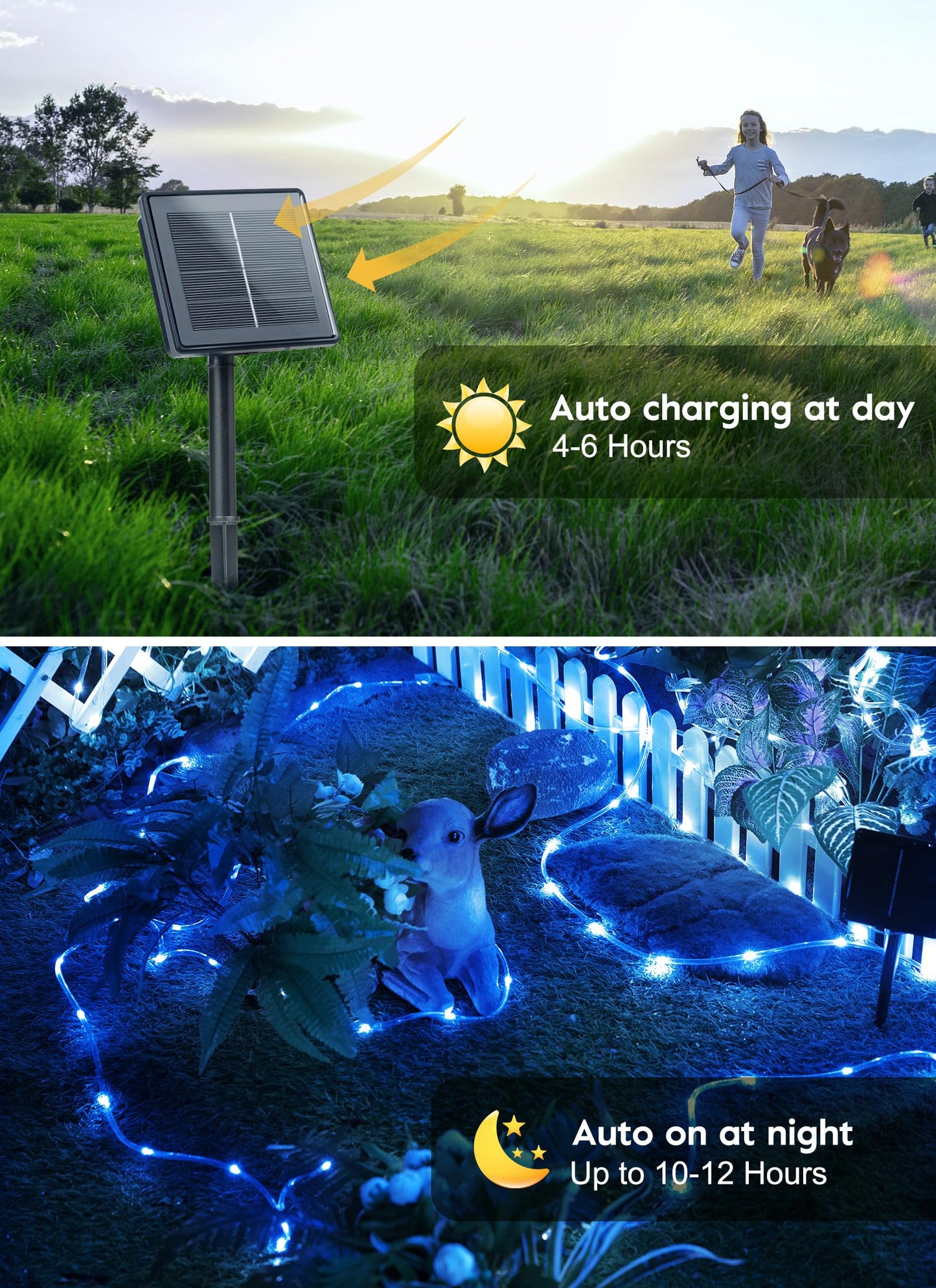 Brightown Solar Christmas Lights Outdoor Waterproof, 2 Pack Total 78FT 200 LED Solar Rope Lights with 8 Modes, Christmas Outdoor Decoration, Solar String Lights for Outside House Tree Halloween, Blue