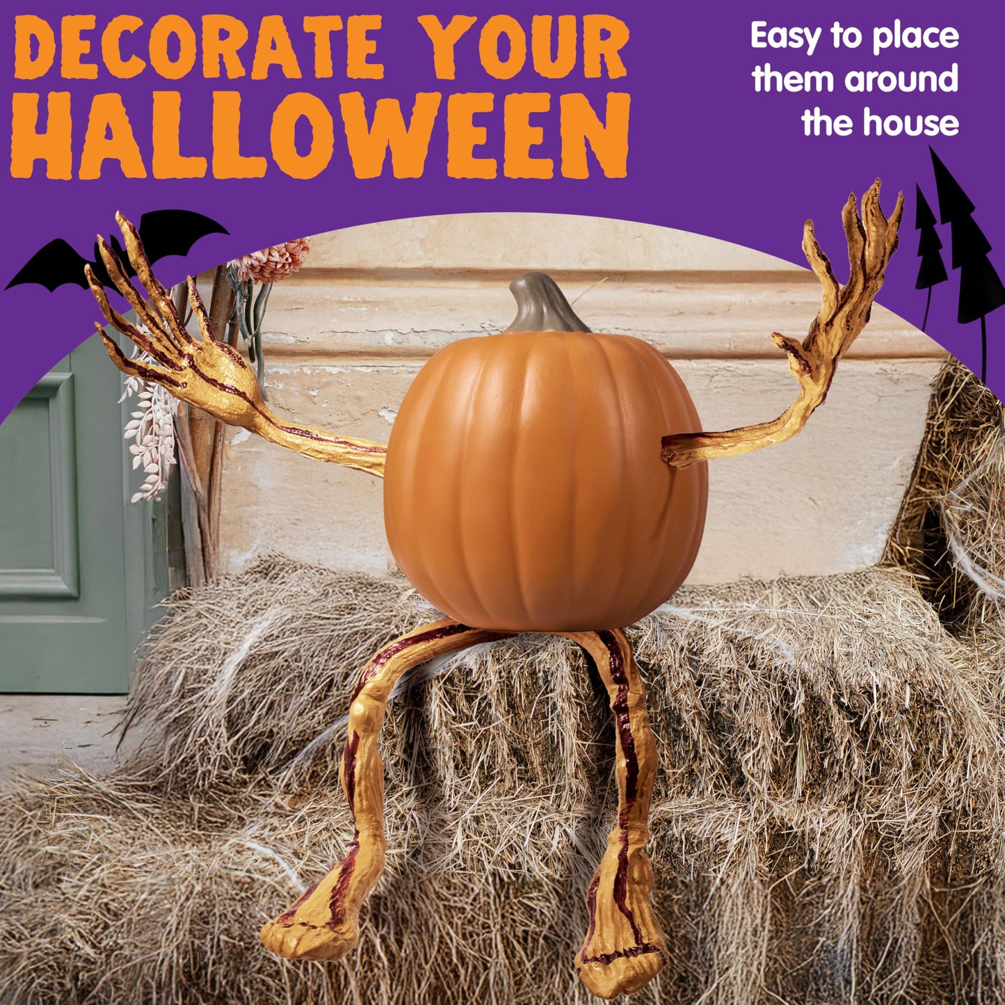 JOYIN Halloween Bendable Pumpkin Arms and Legs Set Decorations, Spooky Halloween Decorations for Pumpkin, Decorating Supplies Indoor Outdoor Home Party Fall