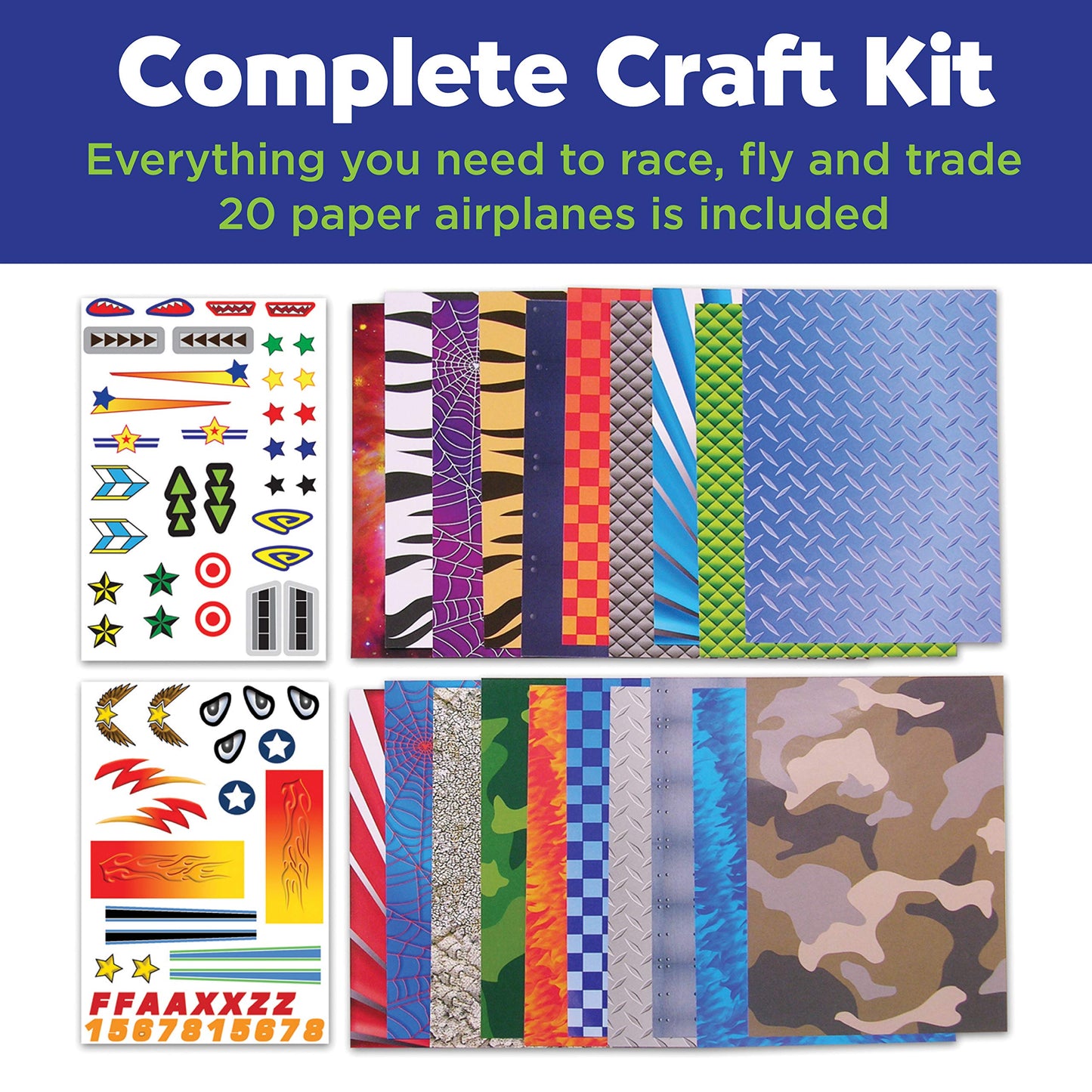 Creativity for Kids Paper Airplane Squadron - Create 20 Paper Airplanes, Crafts for Boys and Girls, Stocking Stuffers and Gift for Boys, Kids Activities for Ages 6-8+