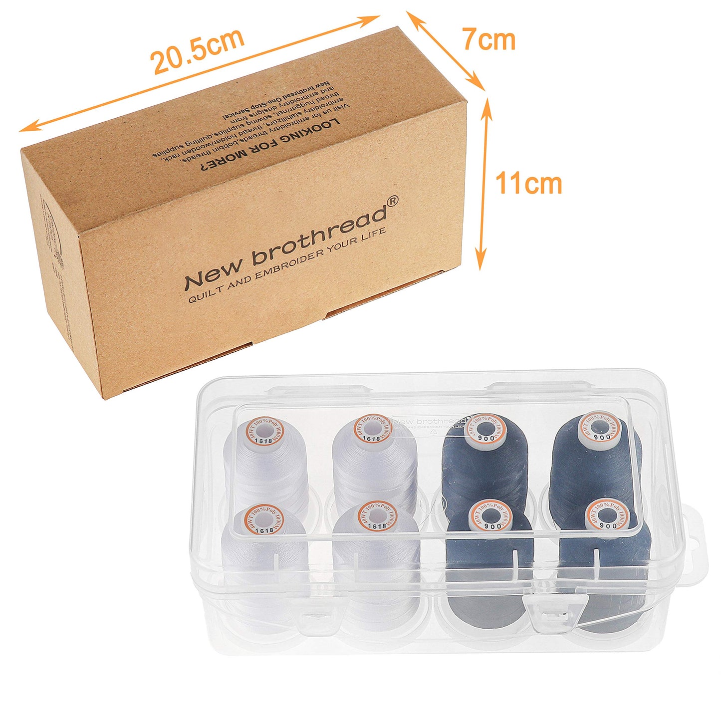 Polyester Embroidery Machine Thread 1000m Each with Clear Plastic Storage Box for Embroidery & Quilting - 4xSnow White+4xBlack