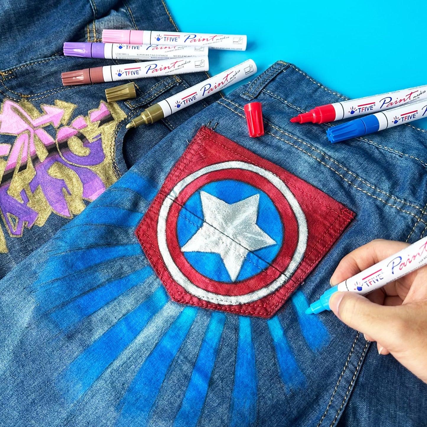 TFIVE White Paint Marker Paint Pens - 5 Pack Oil Based Permanent Marker Pen, Medium Tip, Waterproof & Quick Dry, for Office, Art projects, Rock Painting, Ceramic, Glass, Wood, Plastic, Metal, Canvas