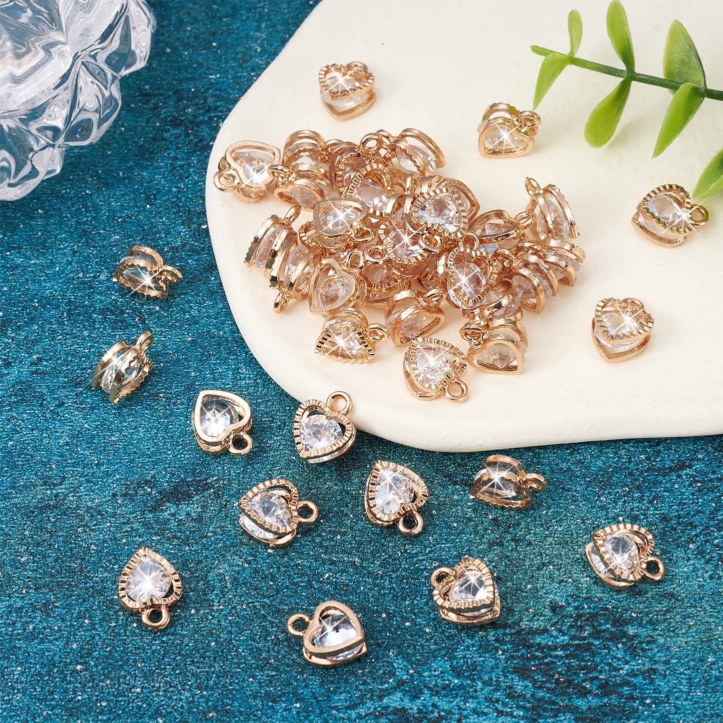 100pcs Cubic Zirconia Alloy Charms Heart Shaped KC Gold Pendants for Jewelry Making Choker Tiny Dangle Accessories Valentine's Day Wedding