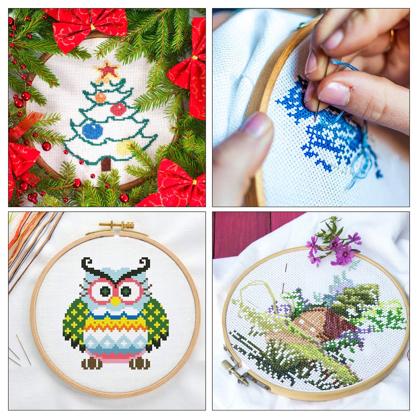 INSCRAFT 304 Pack Embroidery Kit, 200 Colors Threads, 5 Pcs Bamboo Embroidery Hoops, 2 Pcs Aida Cloth, Instructions, Bag and Cross Stitch Tools Set, Hand Embroidery Starter Kit for Beginners Adults