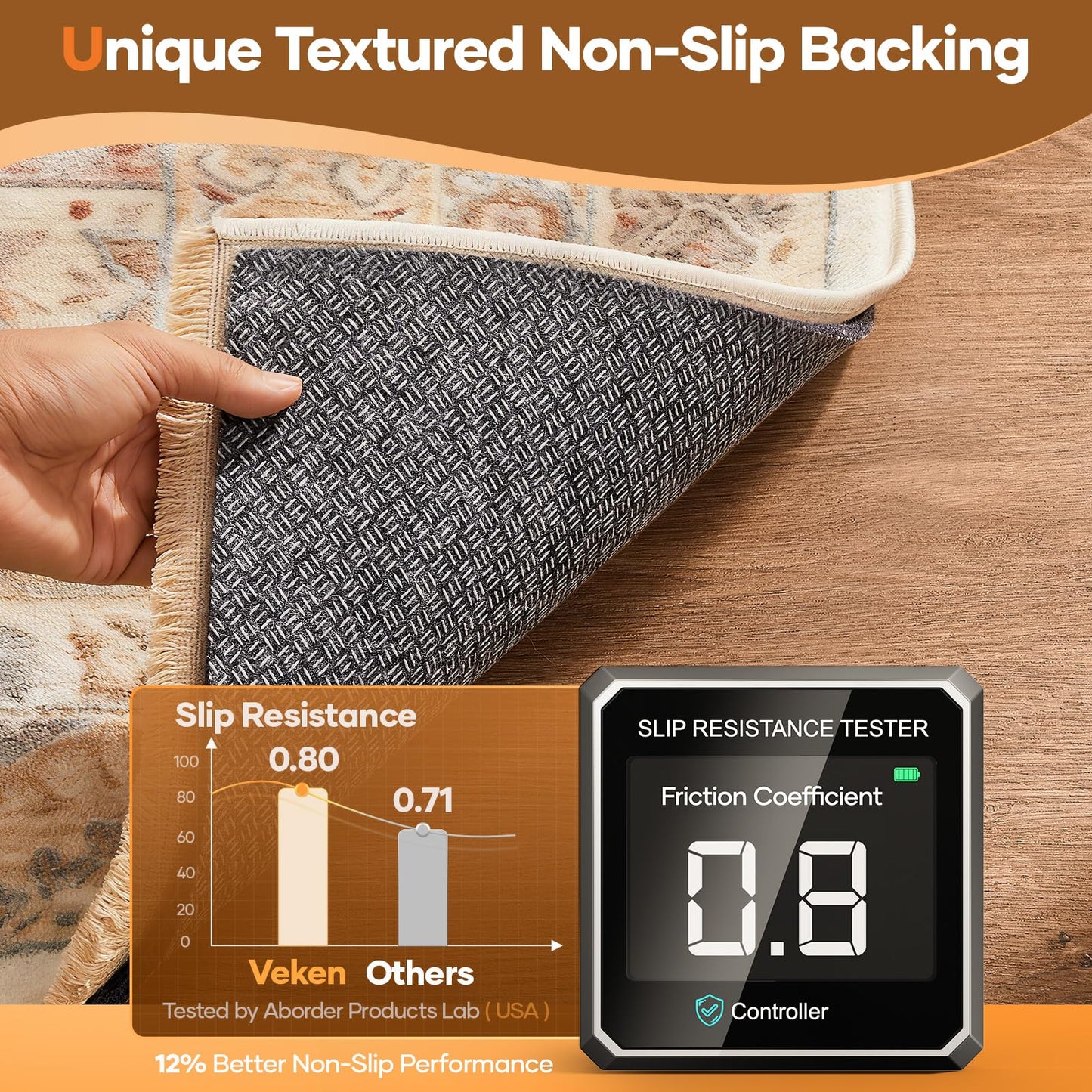 Non Slip Cushioned Rug Pad Gripper 8 x 10 Ft, Felt and Silicone Backing, 1/4 inch Thick Carpet Liner for Hardwood Floors and Finishes, Under Area Rugs Anti Skid Mat, Keep Rugs Safe and in Place