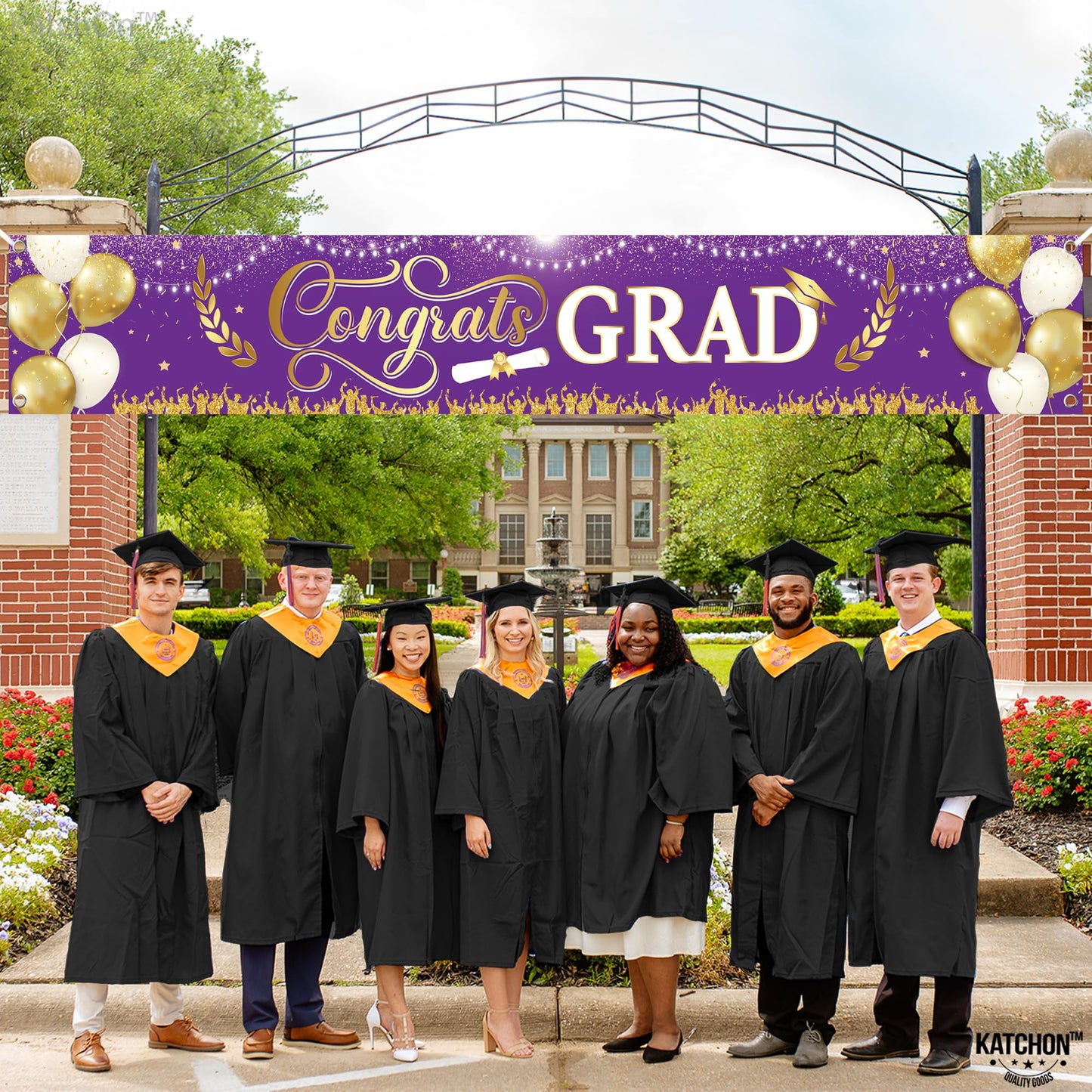 KatchOn, Xtralarge Purple and Gold Congrats Grad Banner - 120x20 Inch | Purple and Gold Graduation Yard Banner for Outdoor Graduation Decorations 2026 | 2026 Graduation Party Decorations