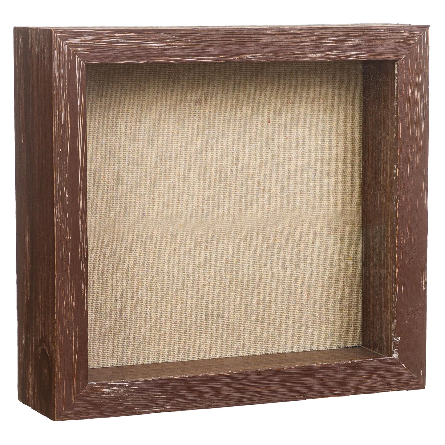 Shadow Box Picture Frame 8x8 Natural Wood Display Case with Linen Back for Memorabilia, Pins, Awards, Medals, Tickets and Photos - Weathered Brown