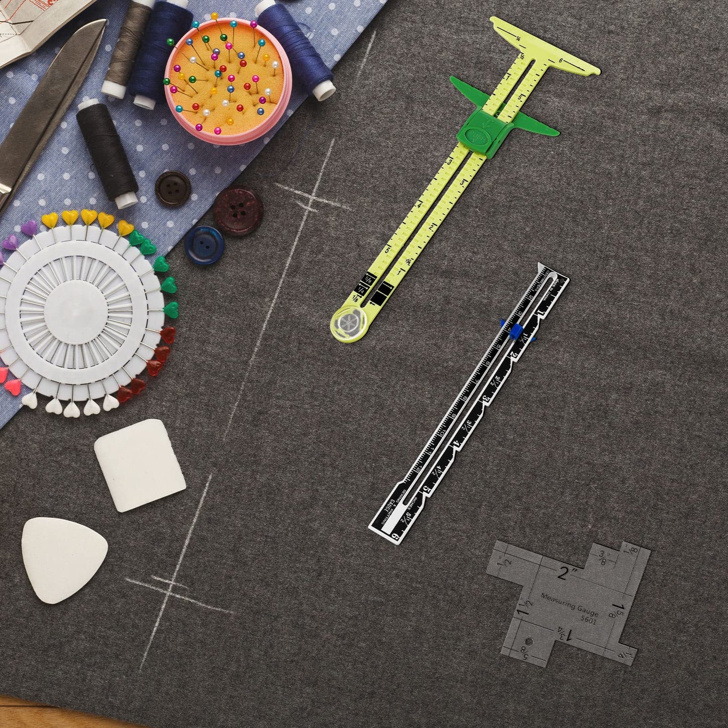 Sewing Gauge 3 Piece Seam Gauges for Sewing Fabric Hem Ruler T Shape Sewing Rulers 5 in 1 Sliding Gauge Sewing Tool for Knitting Crafting Sewing Beginner Supplies, 3 Styles