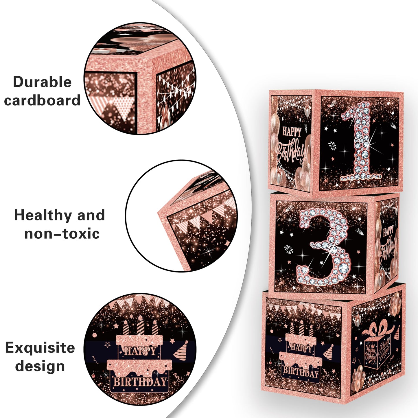 Rose Gold 13th Birthday Decorations for Girls - Official Teenager Party Supplies Include 3pcs Balloon Boxes, Number 13 Foil Balloons, Fringe Curtains, Black Pink Garland Arch Kit - Photo Prop Backdrop