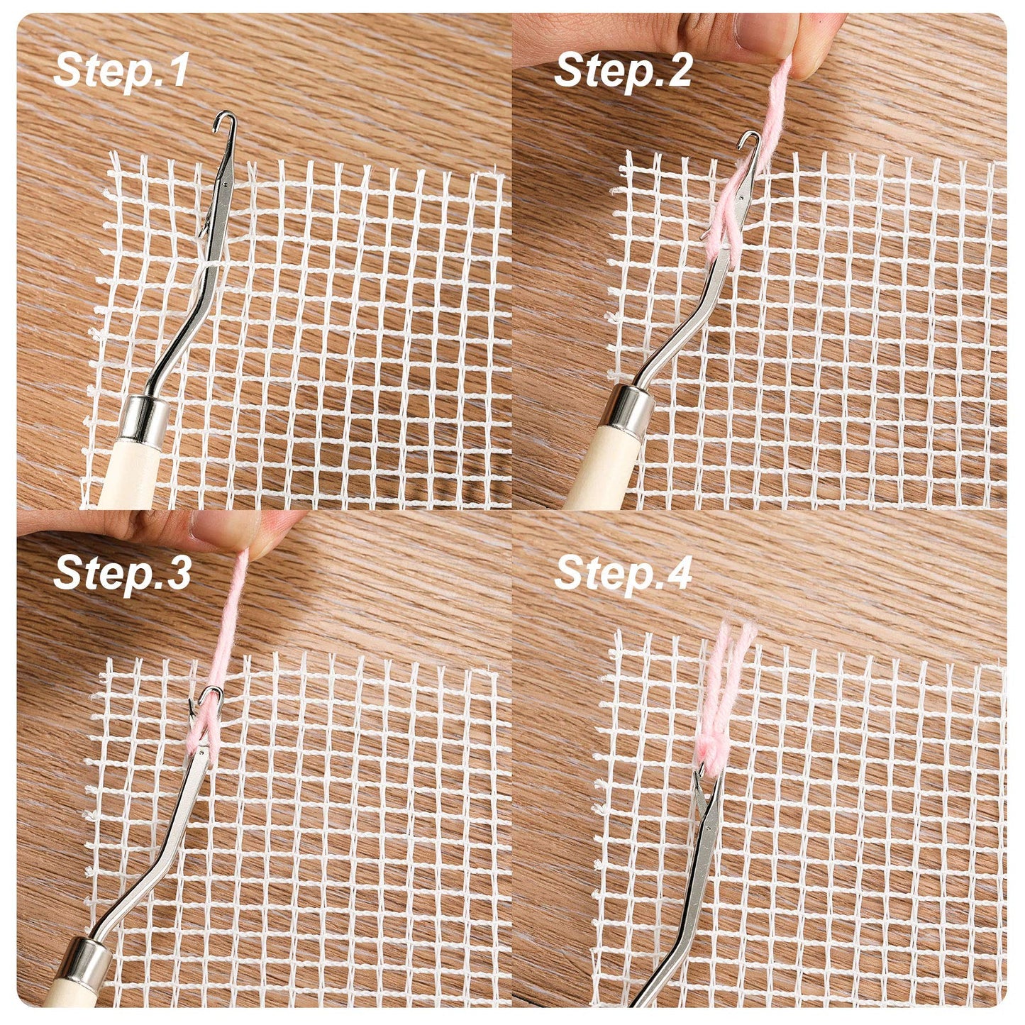 WILLBOND 2 Pieces Blank Rug Hooking Mesh Latch Hook Mesh Canvas Kit with 2 Pieces Wooden Bent Tool for DIY Tapestry Canvas (19 x 39 Inches)