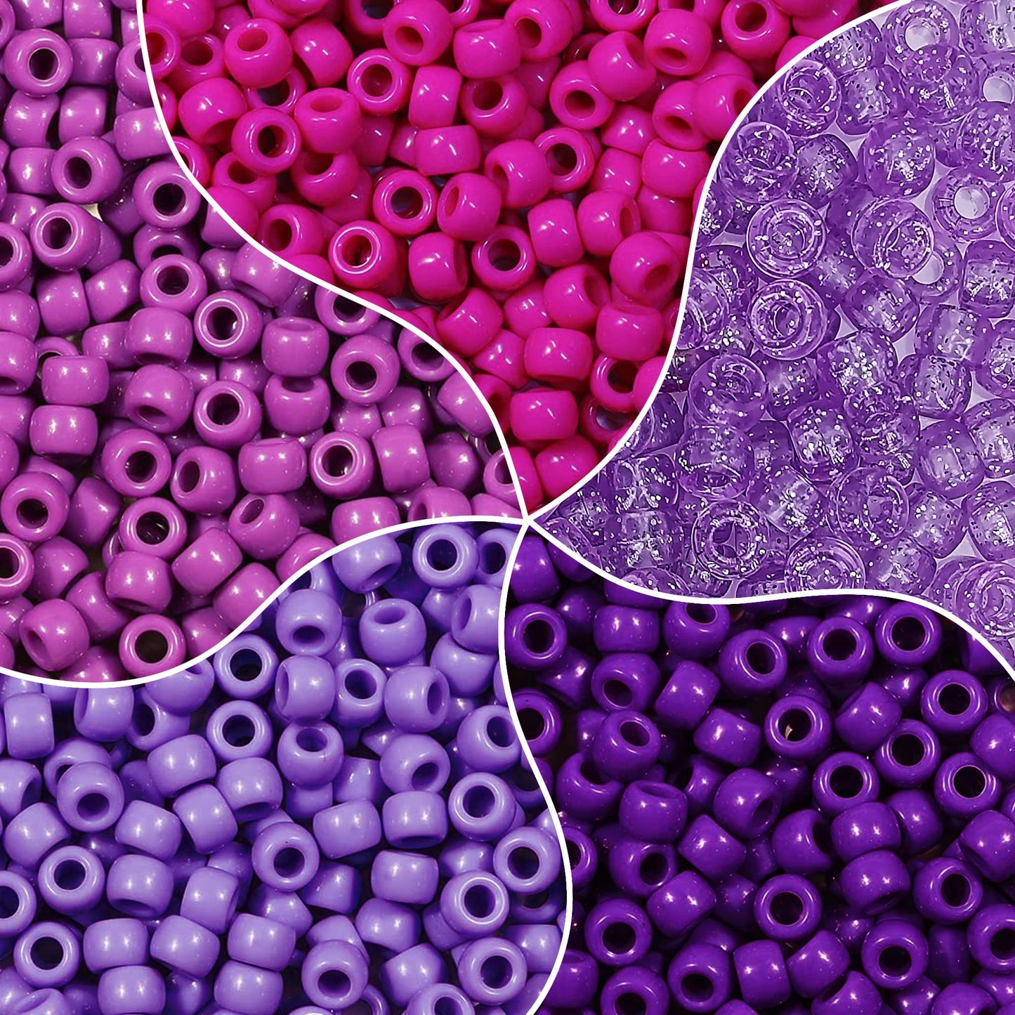 MIIIM 1000PCS 6x9mm Pony Beads Bulk, 5 Styles Purple for Bracelets Making Kit, Kandi, Hair for Braids, Craft for Jewelry Making (Purple)