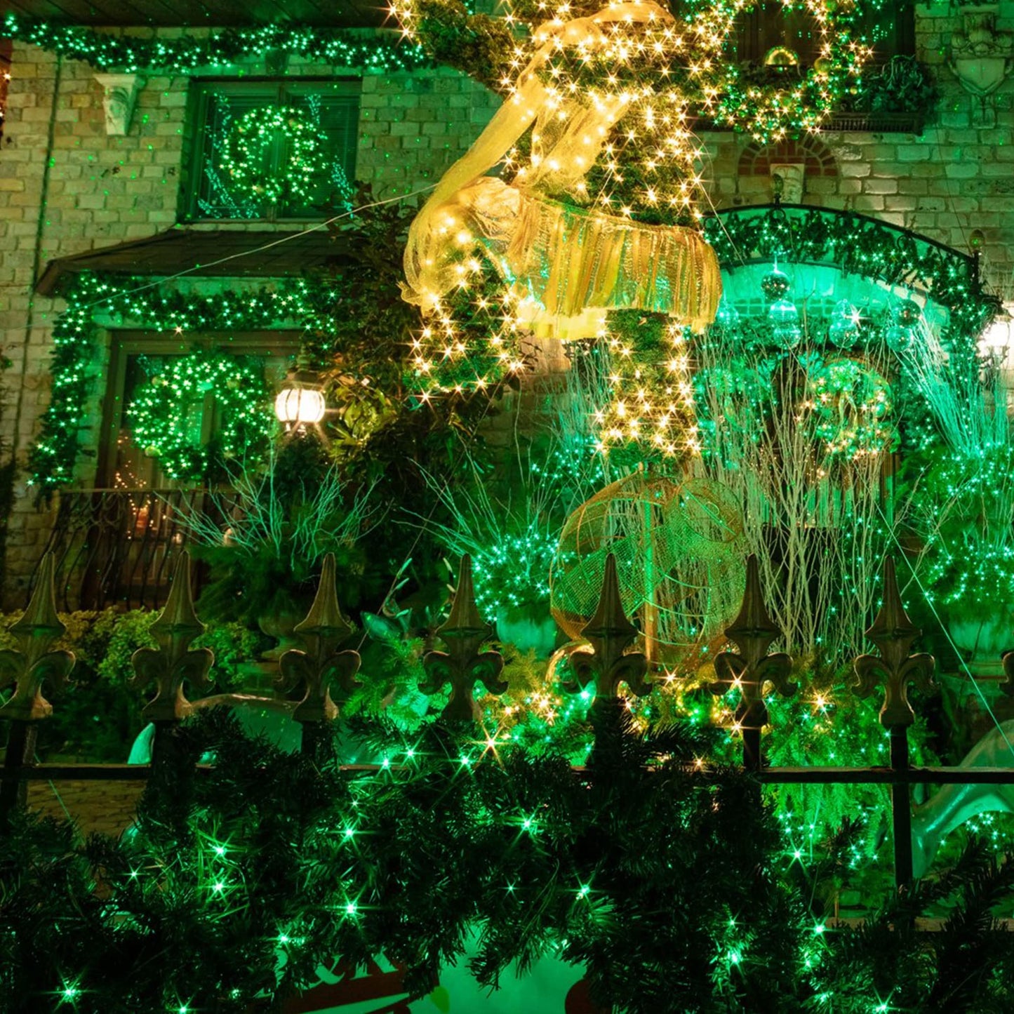 Green Christmas Lights, 18.5FT 100 Count Incandescent Halloween Lights, Waterproof St. Patrick's Day Decorations for Outdoor Indoor Xmas Tree Patio Home Party Garden Yard Decor