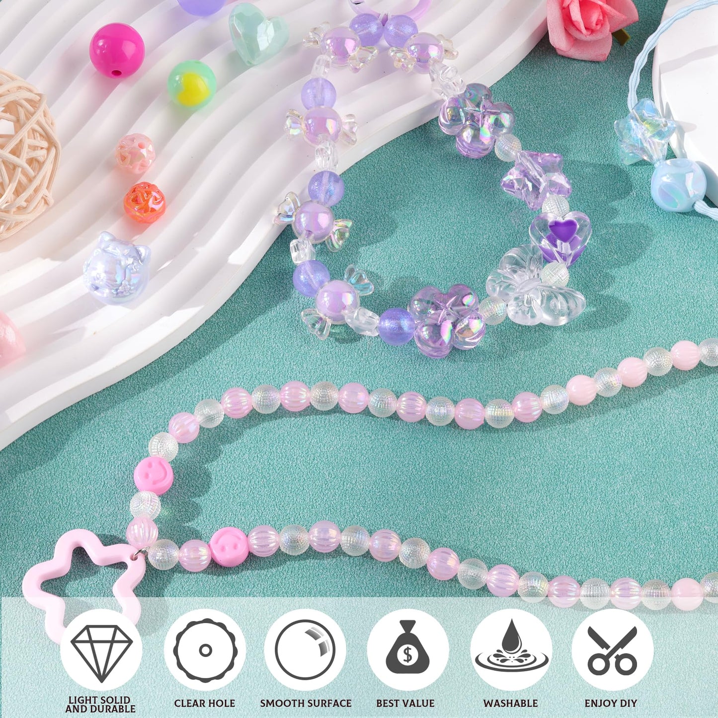 TINKRSTUFF Assorted 180-240PCS Acrylic Beads for Bracelet Making,Flower Bow Butterfly Candy GummyBear Kawaii Aesthetic Bracelet Charms, Cute Beads for Jewelry Making Necklace Keychain Phone Charms DIY