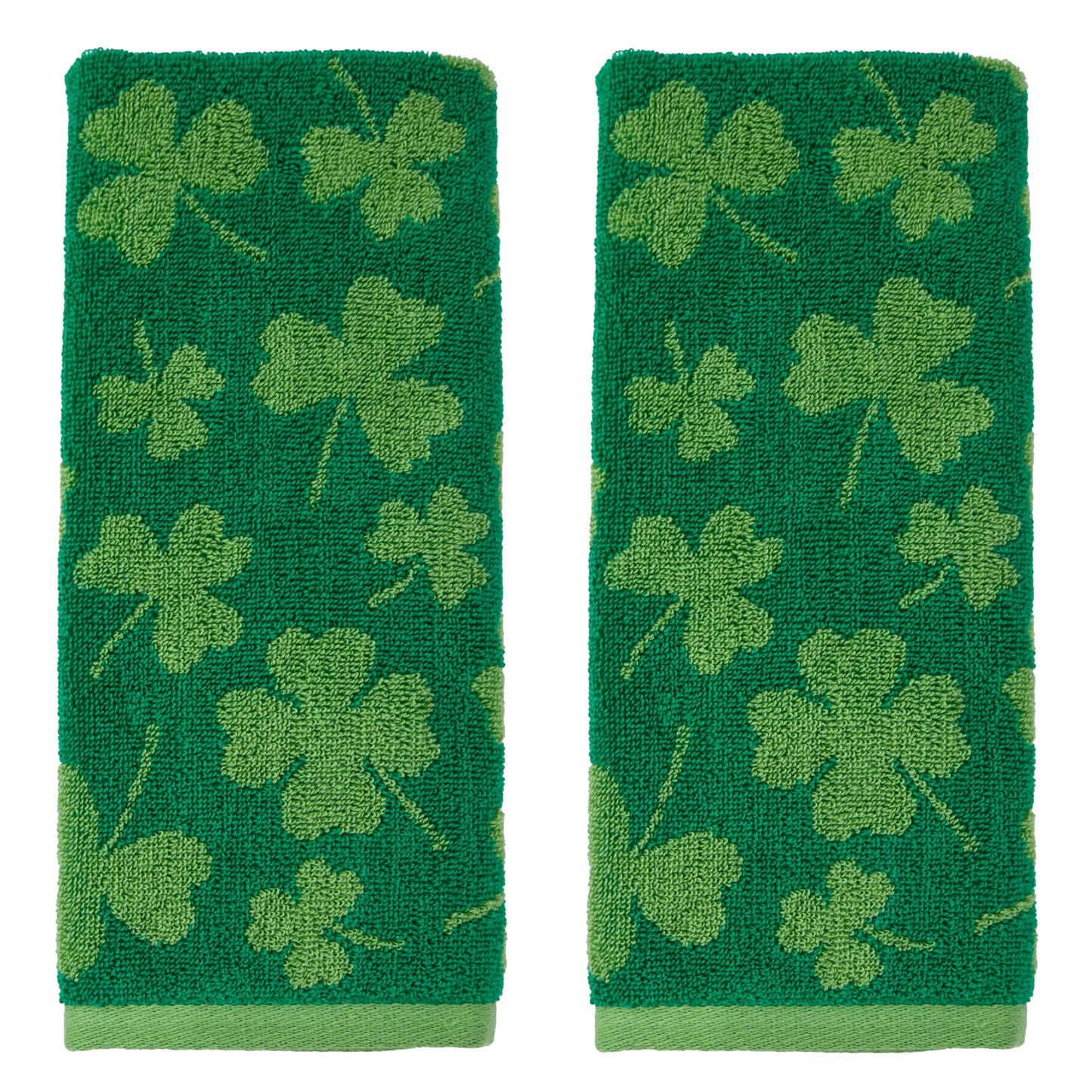 St. Patrick's Shamrock Hand Towel 2pc Set for Bath/Kitchen/Bar & Gift, Green