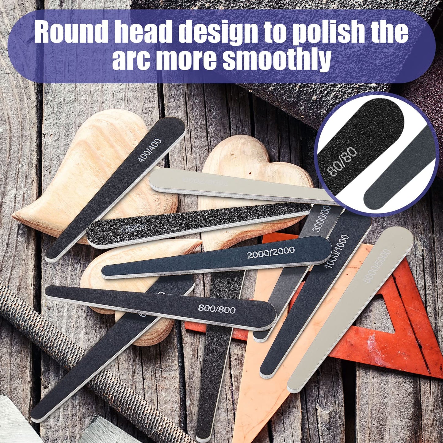 Honoson 20 Pcs Sanding Sticks for Plastic Models Polishing Sticks Assorted Metal and Wood Sanding Tools Accessory for Model Craft Amateur Beginner(Low Grits Rating,Water Drop Style)