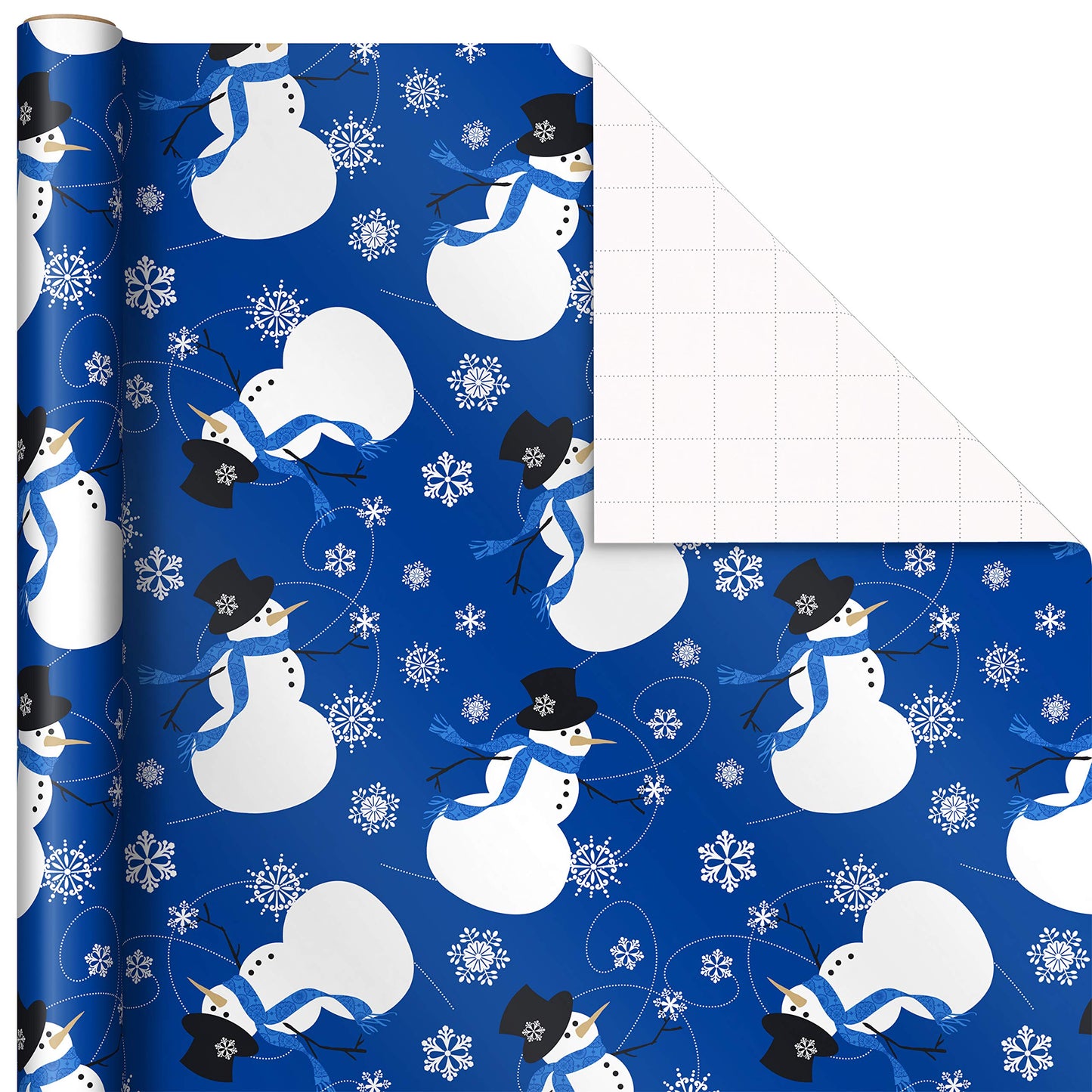 Arts Blue Christmas Wrapping Paper with Cut Lines on Reverse (4 Rolls: 120 sq. ft. ttl) Snowmen, Snowflakes, Blue and White Stripes