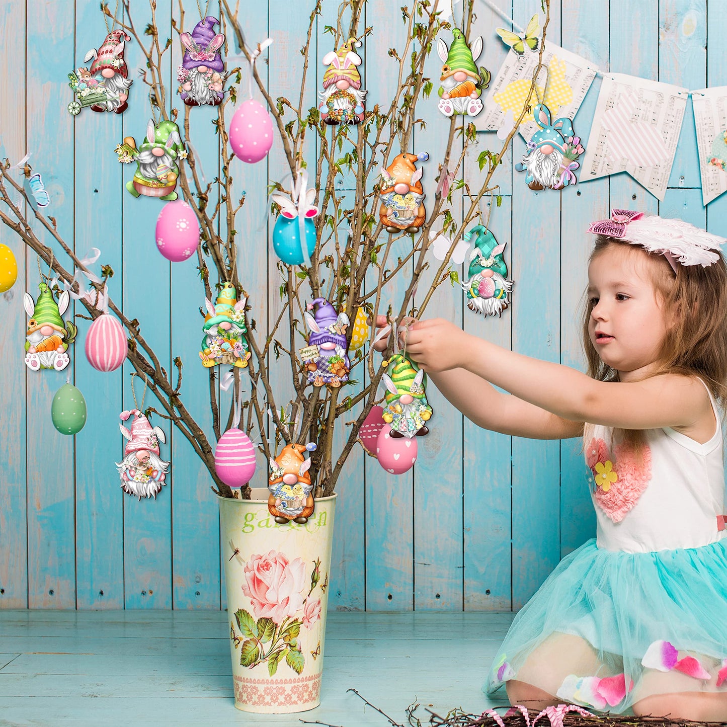 24 Pieces Easter Wooden Gnome Hanging Ornaments Hanging Decor for Easter Tree Decoration Gnomes Bunny Doll Wooden Hanging Craft