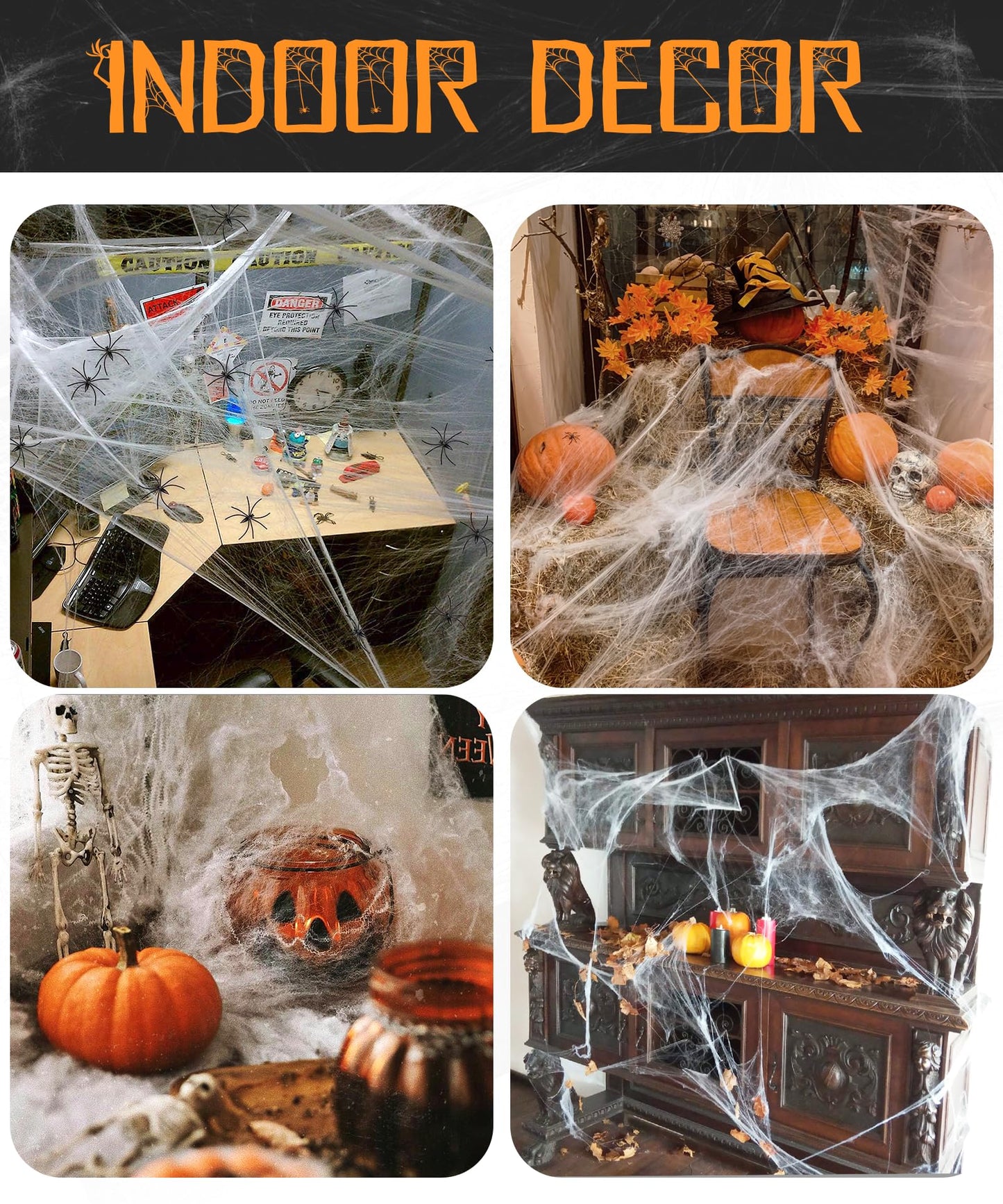 Spider Webs Halloween Decorations Outdoor & Indoor - 1200 sqft & Extra 30 Fake Spiders - Durable & Stretchable Halloween Yard Decorations Party Favorsor Party Supplies