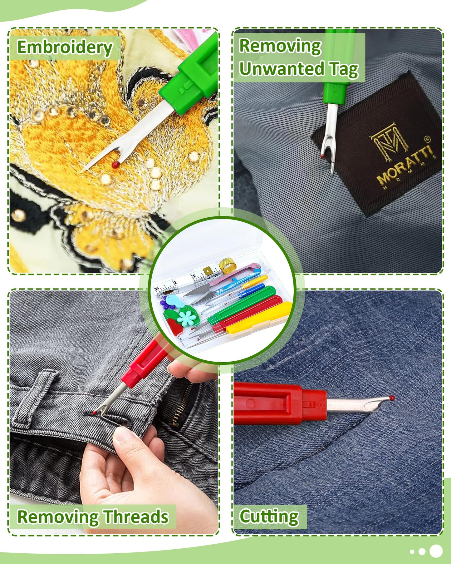 Seam Rippers for Sewing – 2 Big and 2 Small Stitch Remover Tools, Thread Ripper, Embroidery Removal Tool, with Needle Threaders, Thimbles, Tape Measure, Tailors Awl and Thread Snips