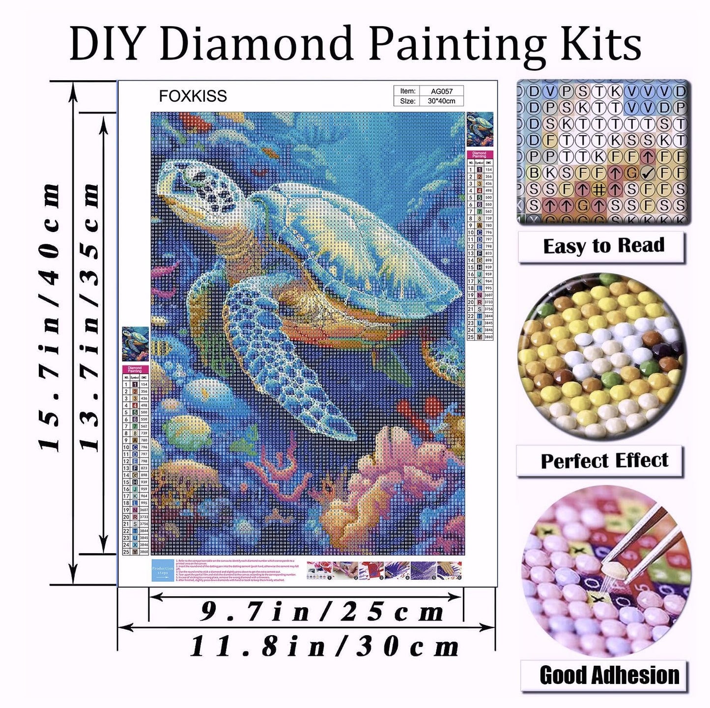 FOXKISS Sea Turtle Diamond Art Painting Kits for Adults, Full Drill Diamond Dots Paintings for Beginners, Round 5D Paint with Diamonds Pictures Gem Art Painting Kits DIY Crafts Kits 12x16inch